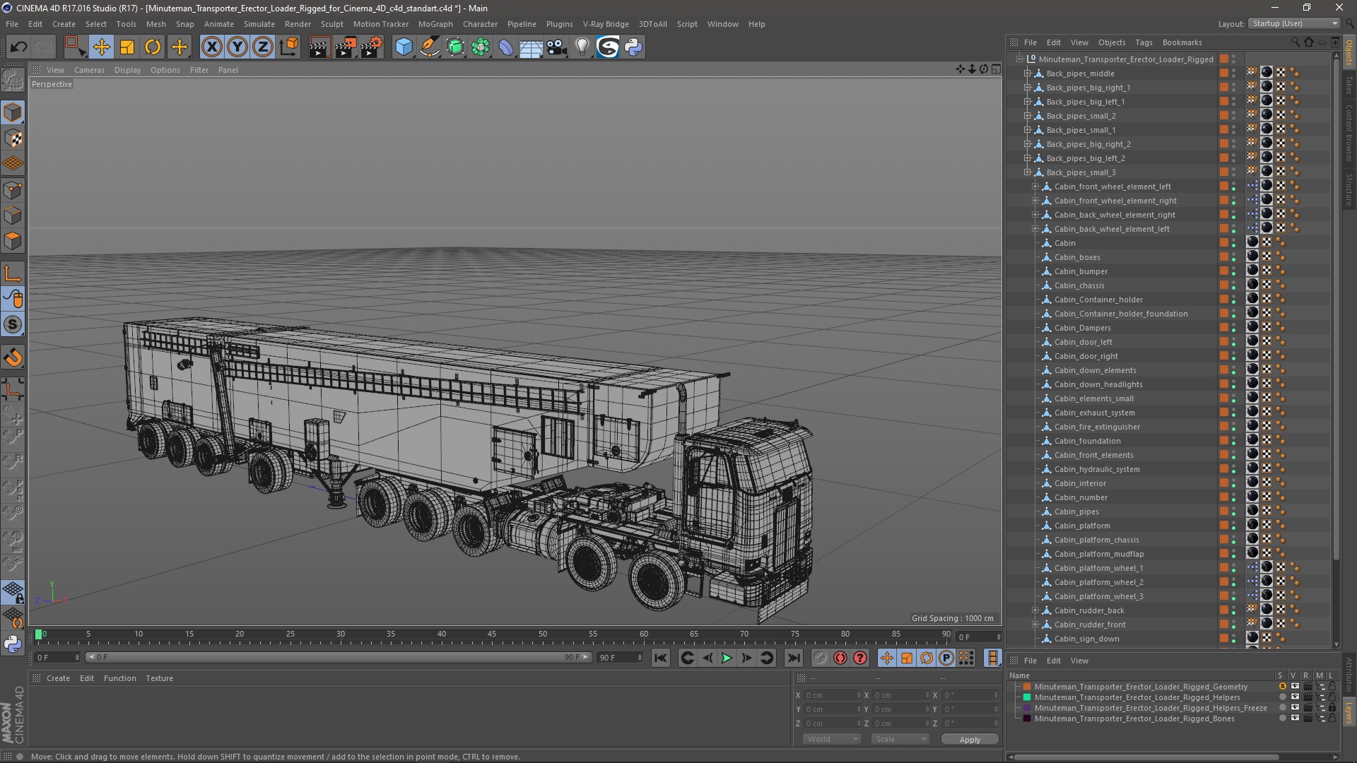 Minuteman Transporter Erector Loader Rigged for Cinema 4D 3D