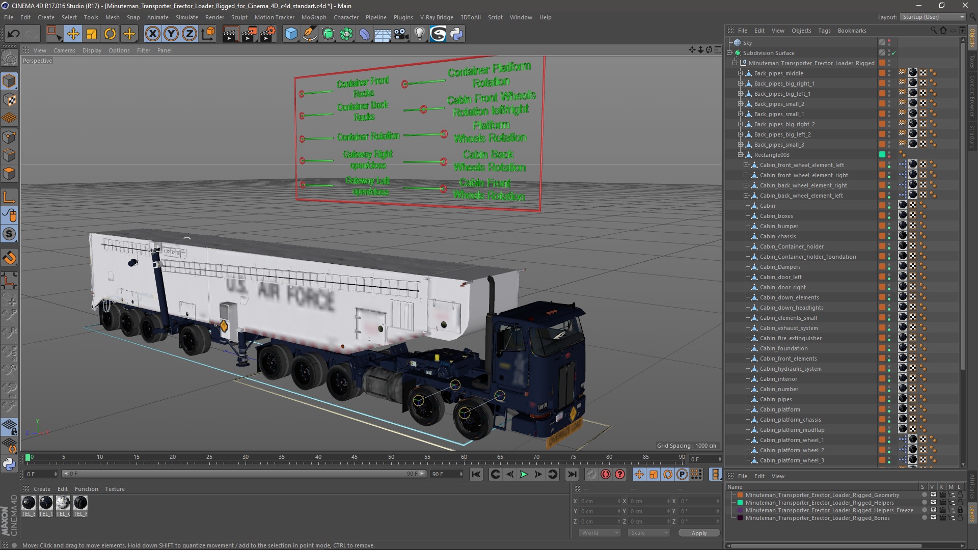 Minuteman Transporter Erector Loader Rigged for Cinema 4D 3D