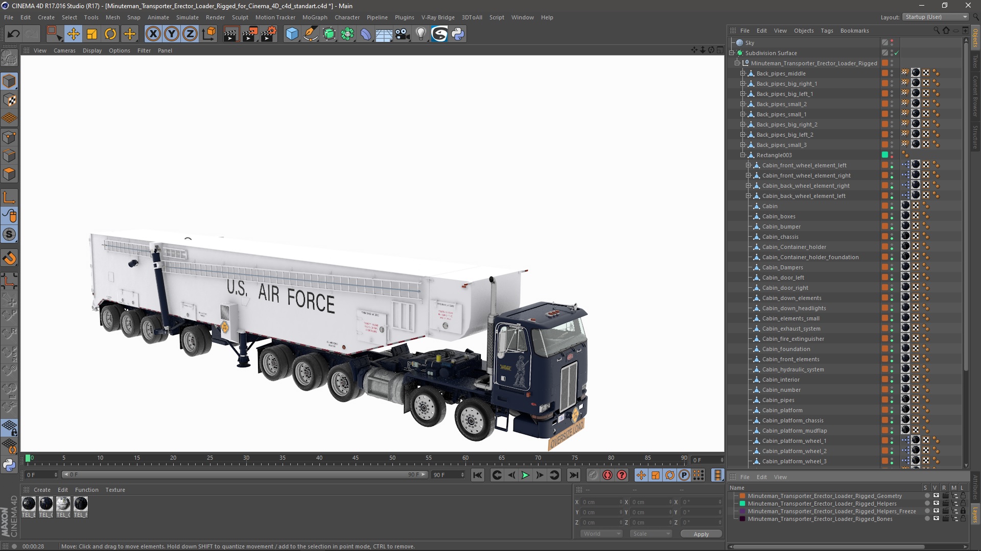 Minuteman Transporter Erector Loader Rigged for Cinema 4D 3D