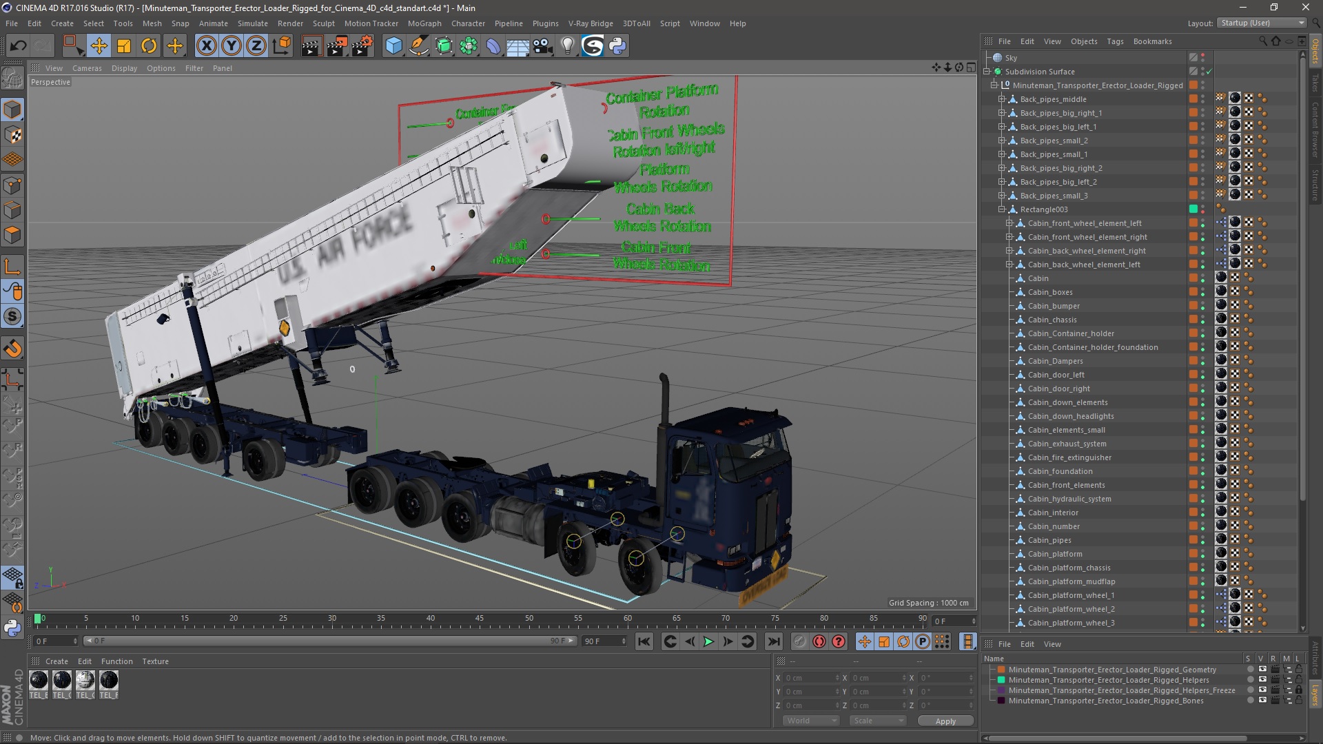 Minuteman Transporter Erector Loader Rigged for Cinema 4D 3D