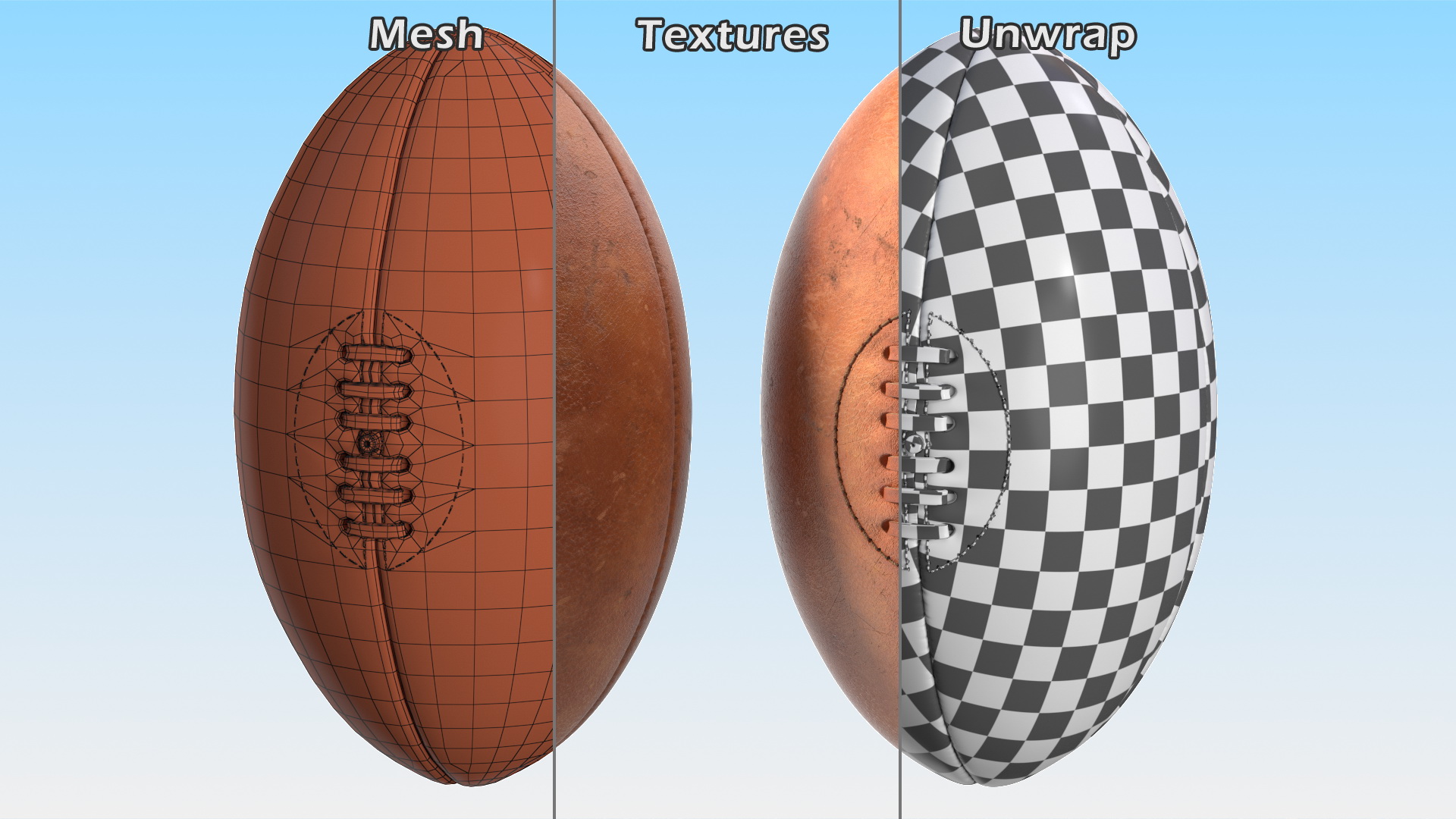 3D Vintage Lace Up Rugby Ball