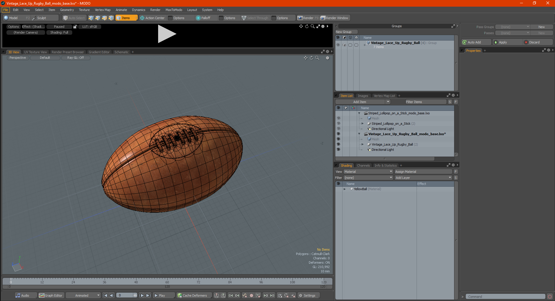 3D Vintage Lace Up Rugby Ball