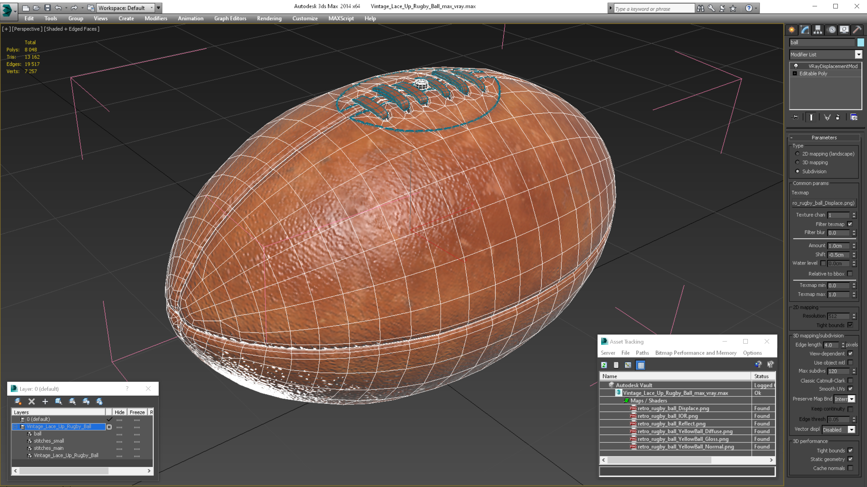 3D Vintage Lace Up Rugby Ball