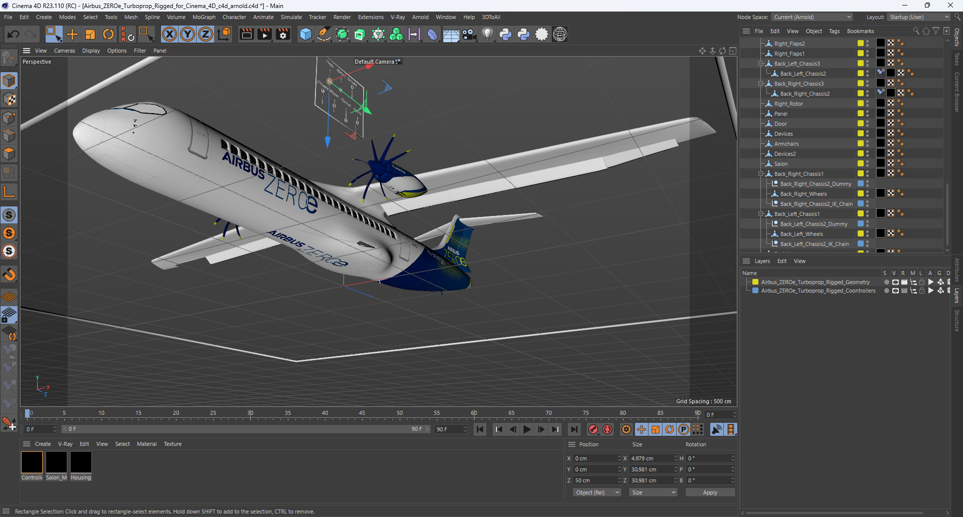 3D Airbus ZEROe Turboprop Rigged for Cinema 4D model