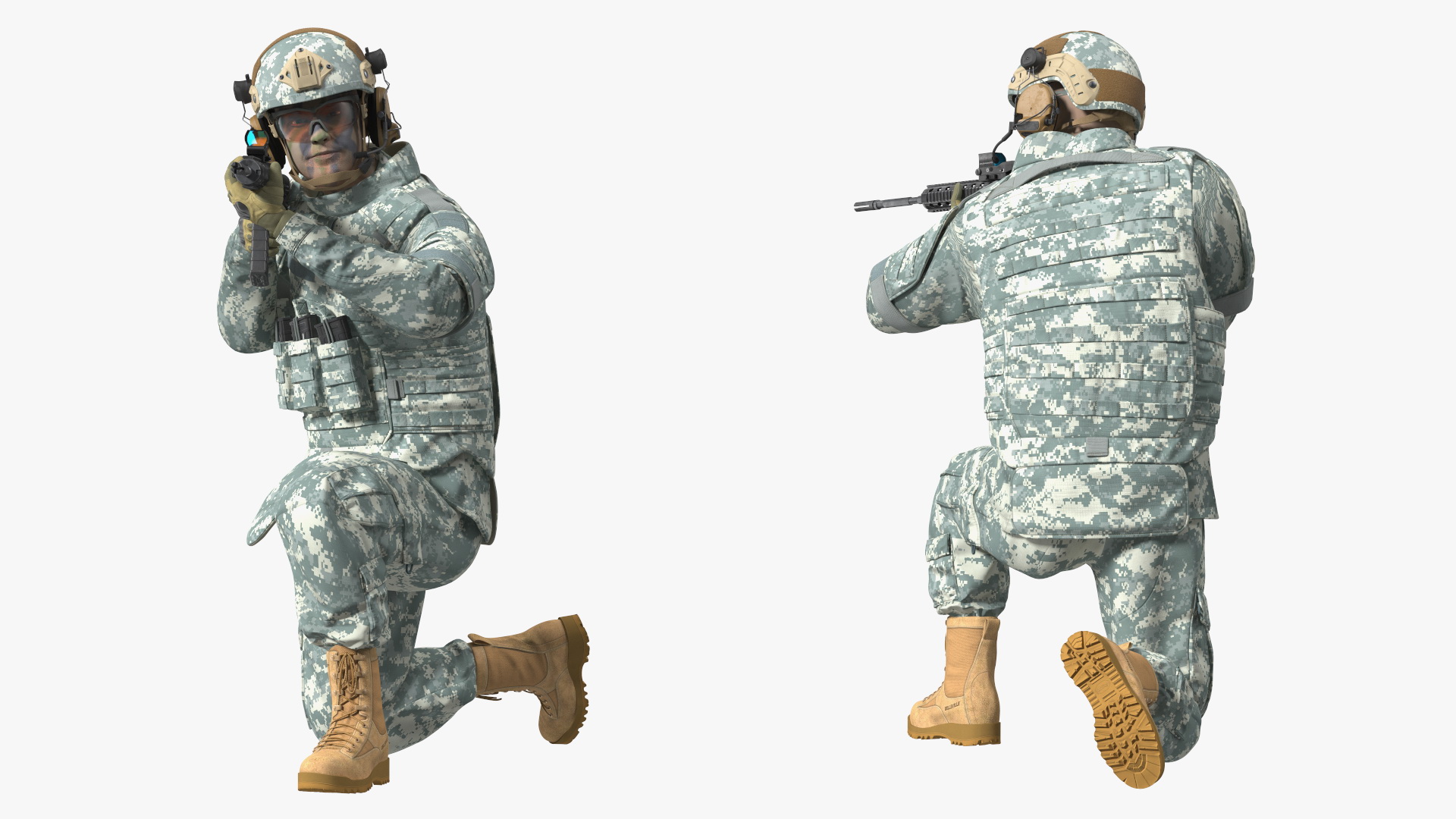 Army Soldier in Grey Camo with Rifle Aiming Fur 3D