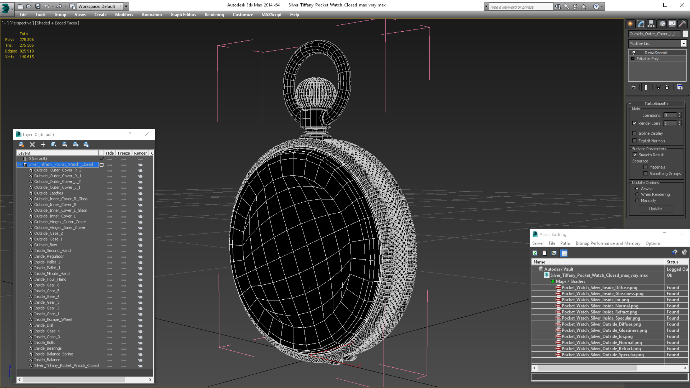 Silver Tiffany Pocket Watch Closed 3D model