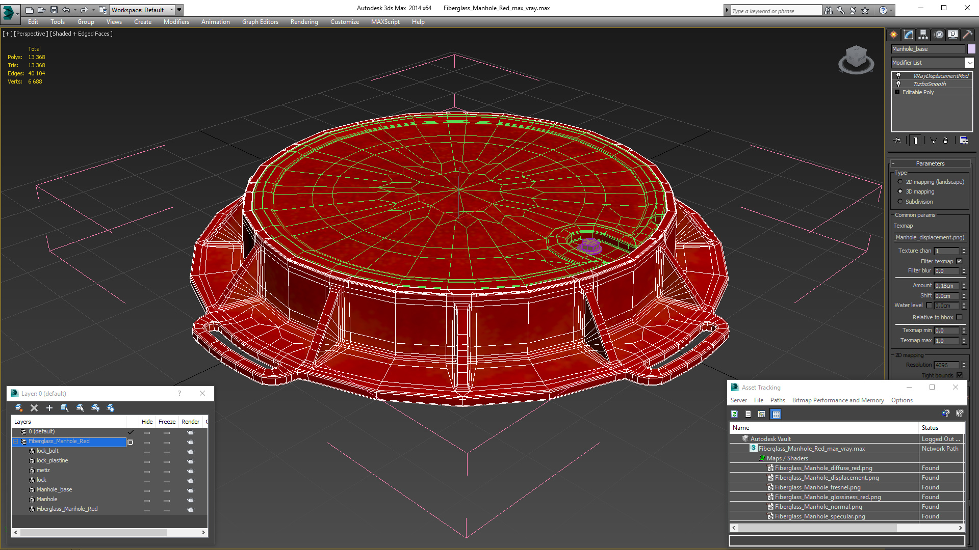 Fiberglass Manhole Red 3D