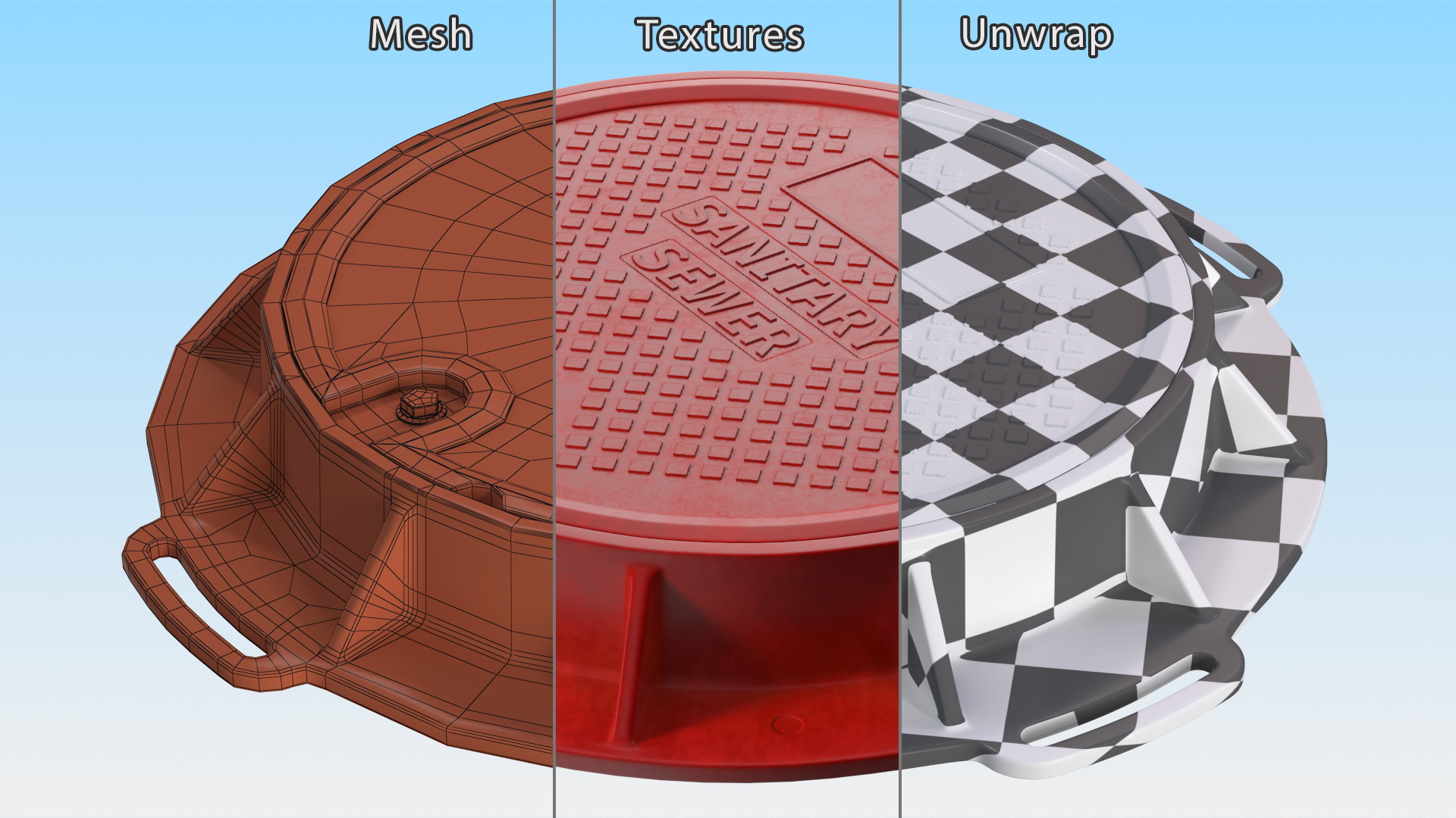 Fiberglass Manhole Red 3D