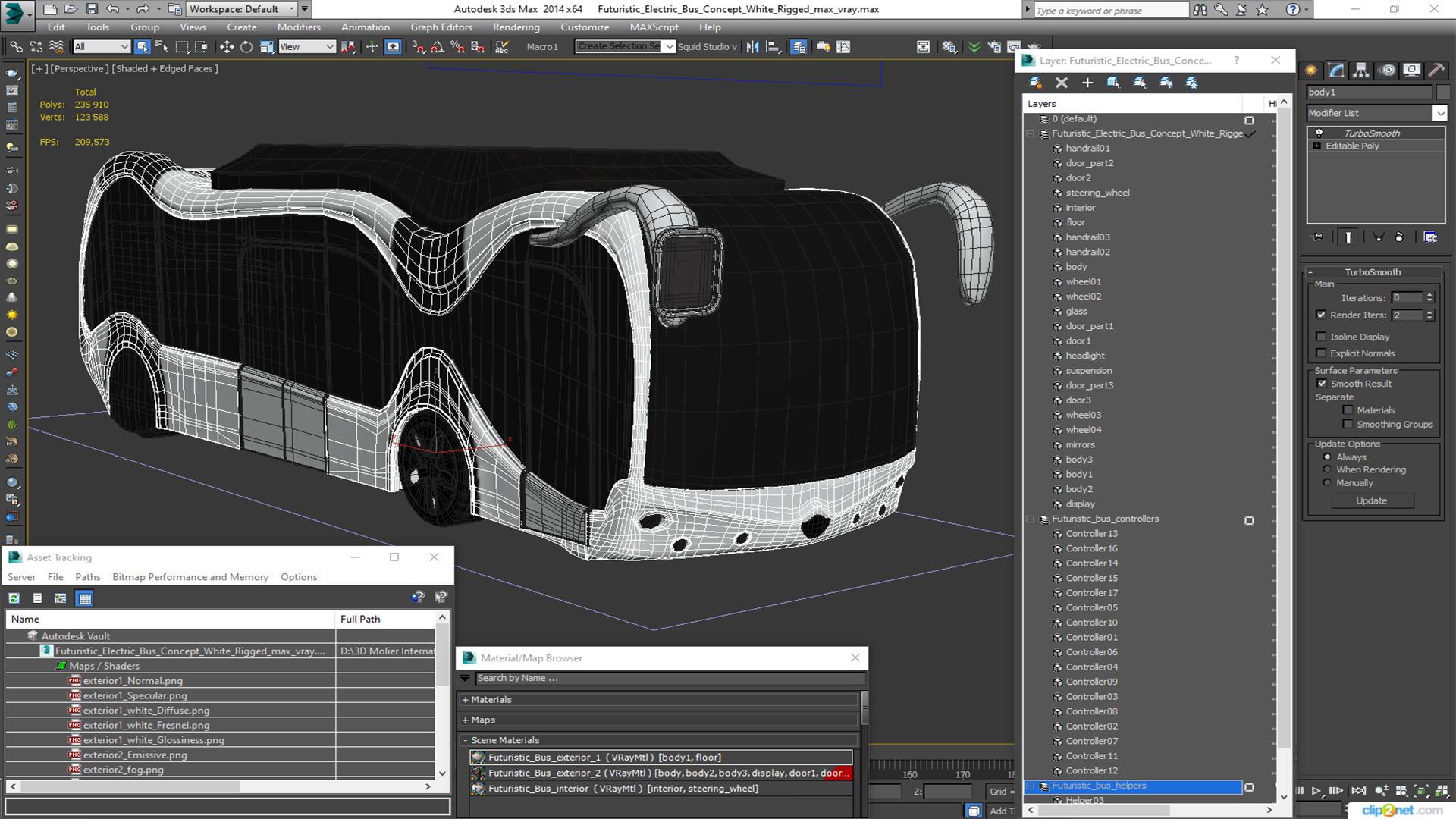 3D Futuristic Electric Bus Concept White Rigged for Maya model