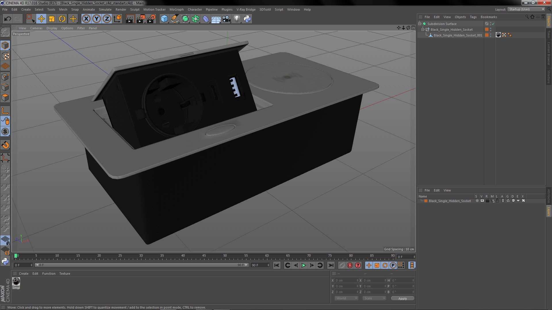 3D Black Single Hidden Socket