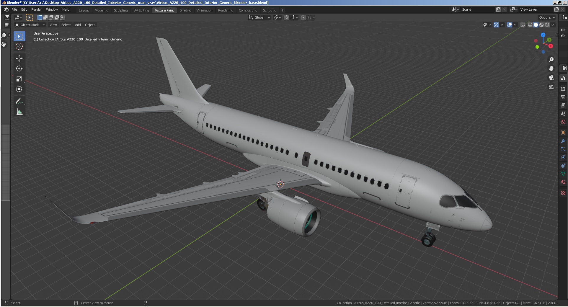 3D Airbus A220 100 Detailed Interior Generic