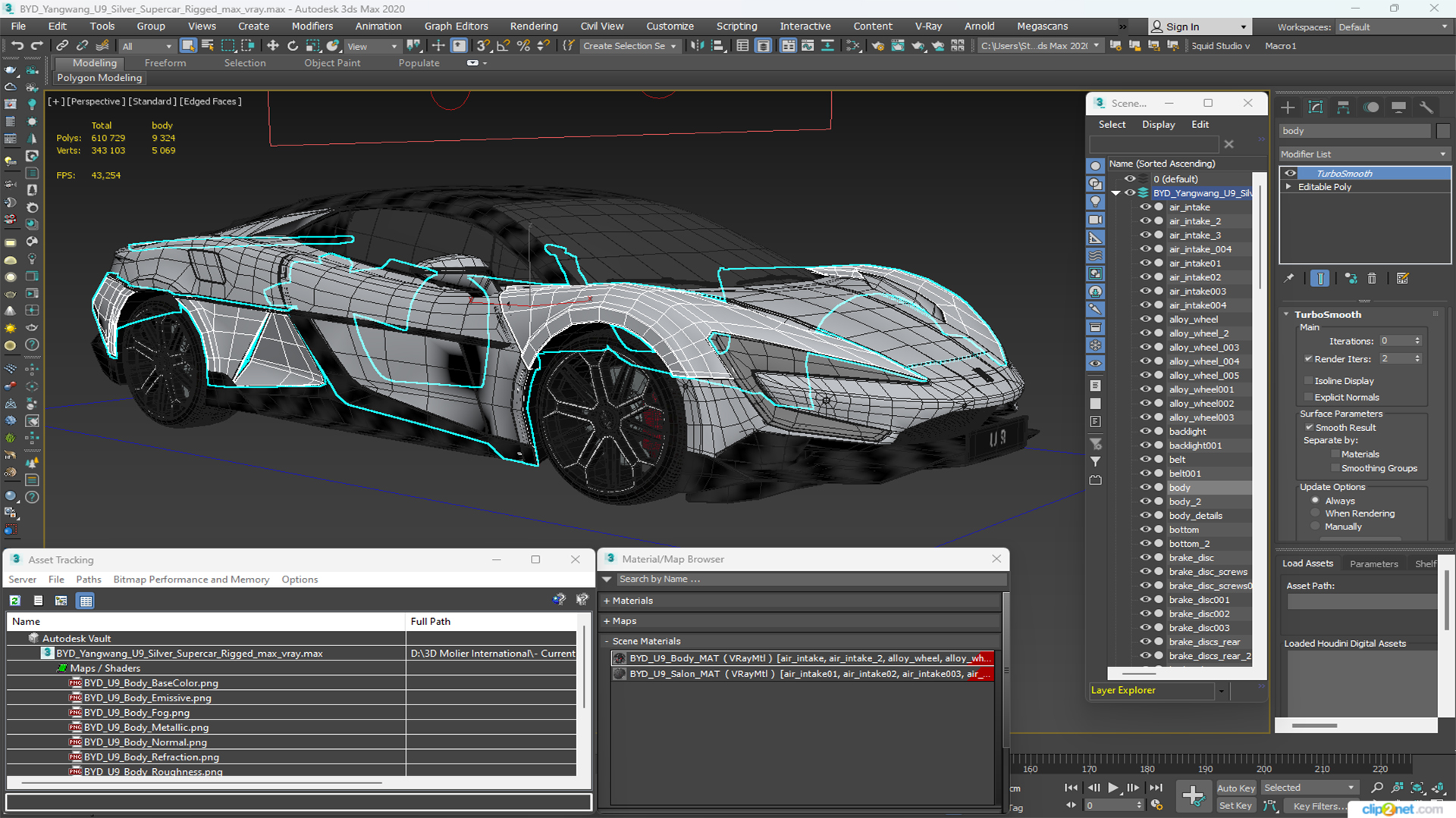 3D BYD Yangwang U9 Silver Supercar Rigged model