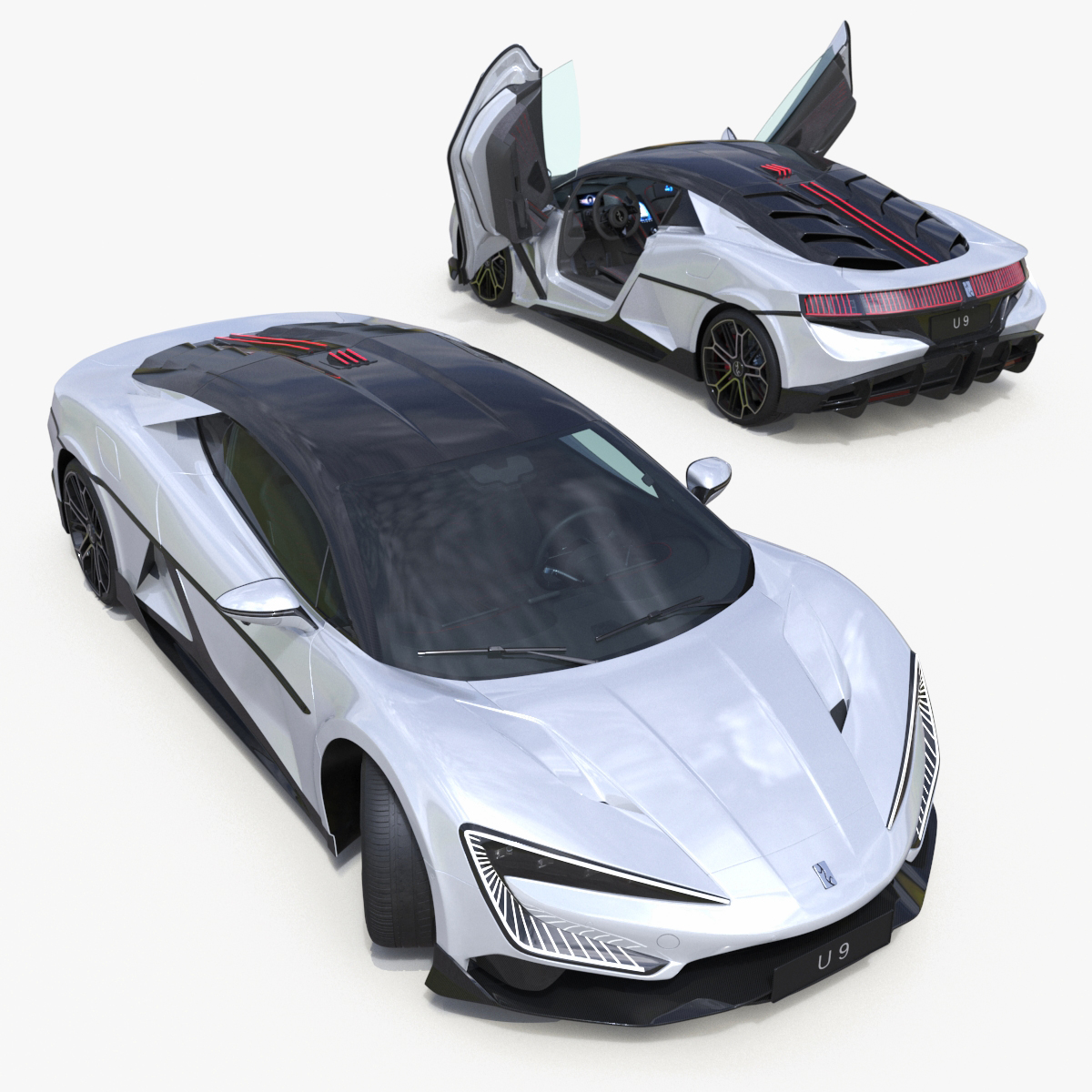 3D BYD Yangwang U9 Silver Supercar Rigged model