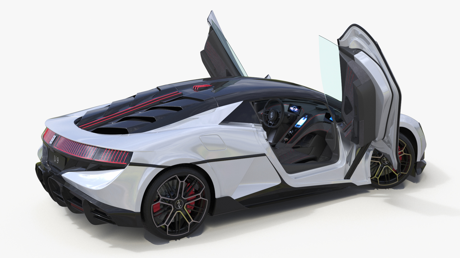 3D BYD Yangwang U9 Silver Supercar Rigged model