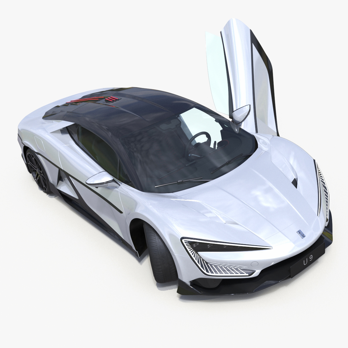 3D BYD Yangwang U9 Silver Supercar Rigged model