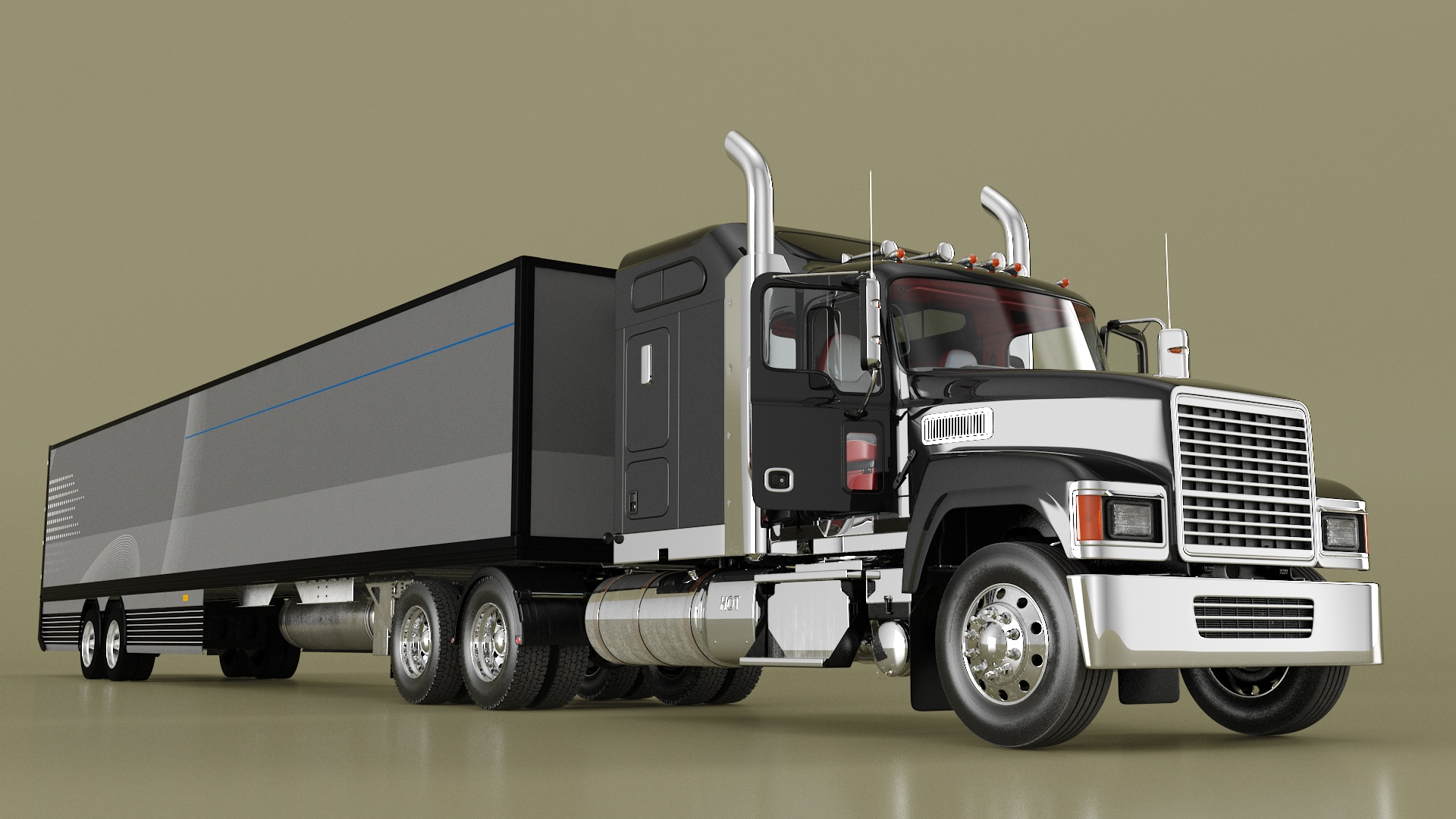 3D Freight Truck with Futuristic Trailer Rigged for Maya model