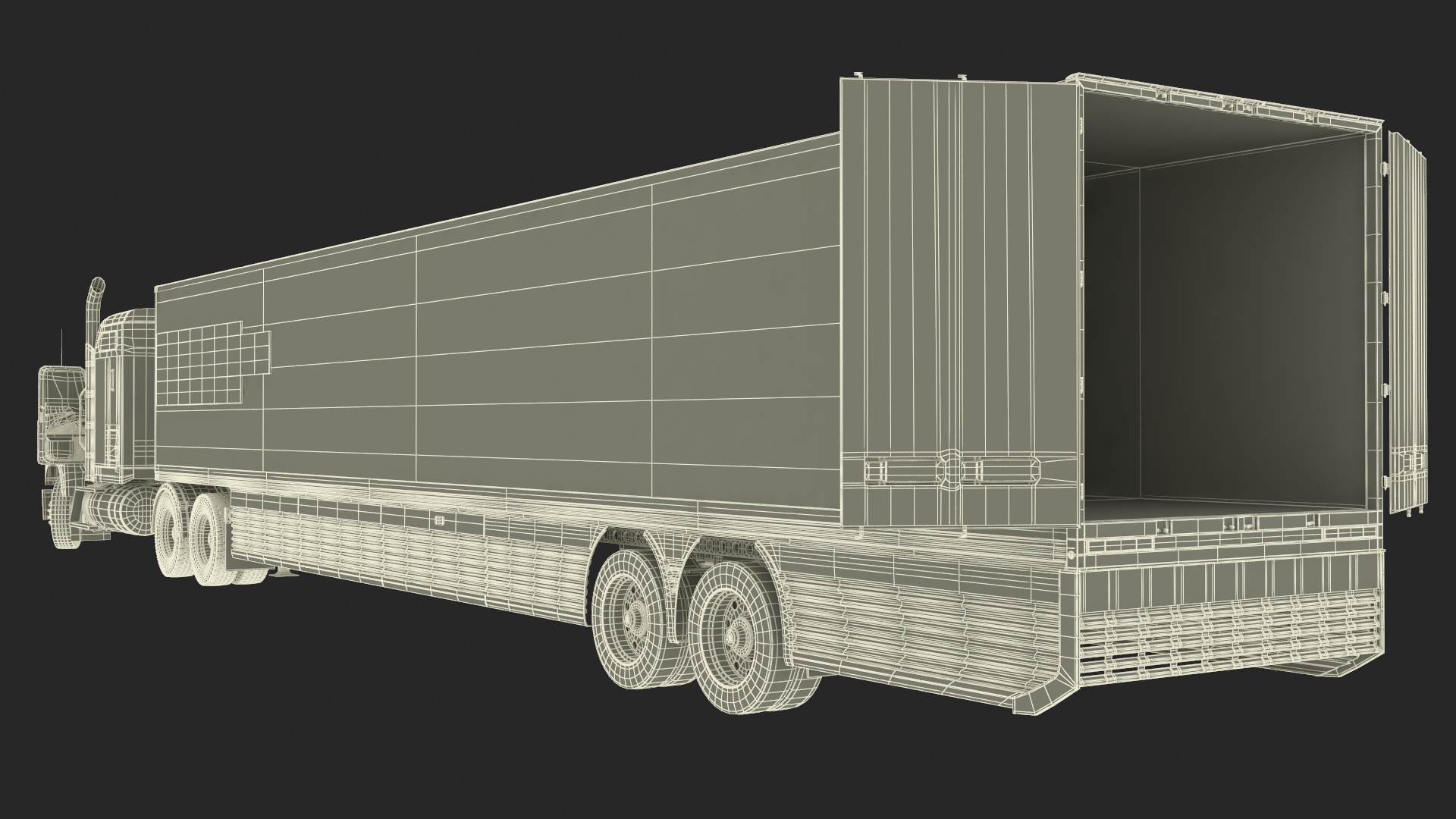 3D Freight Truck with Futuristic Trailer Rigged for Maya model