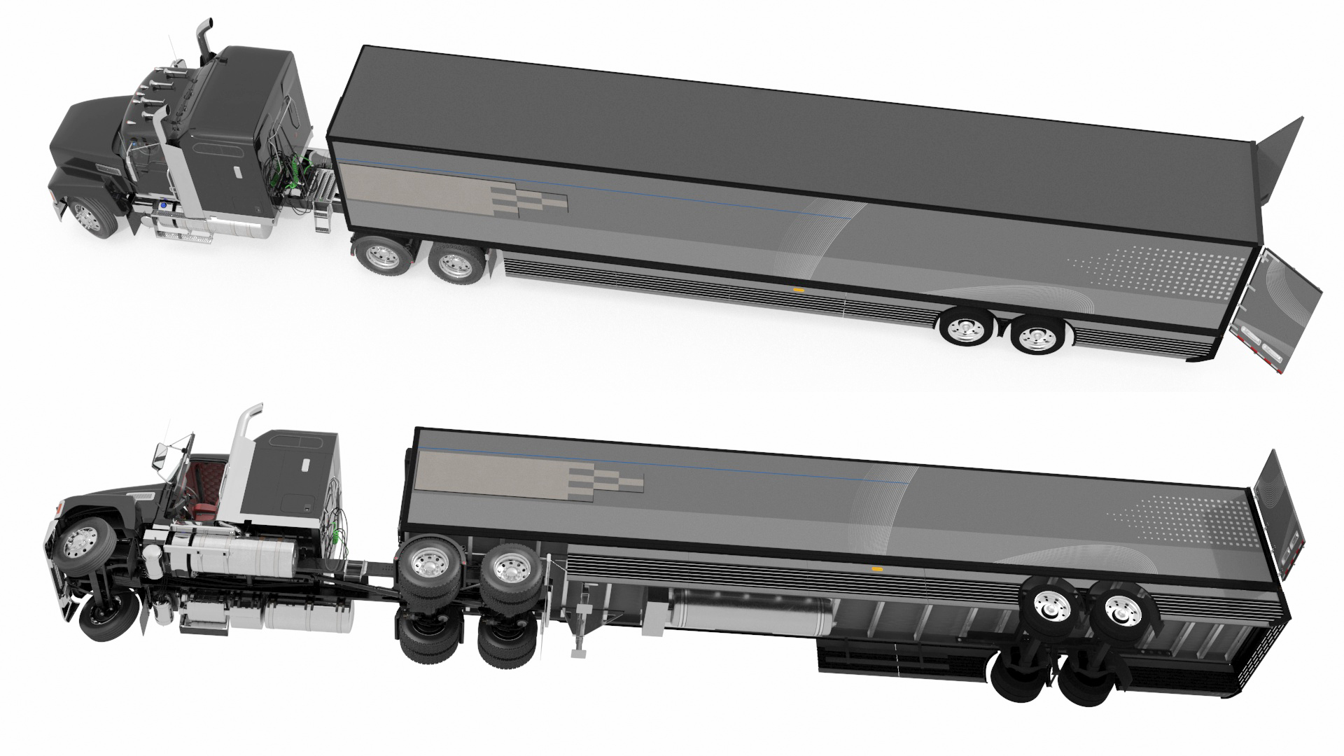 3D Freight Truck with Futuristic Trailer Rigged for Maya model