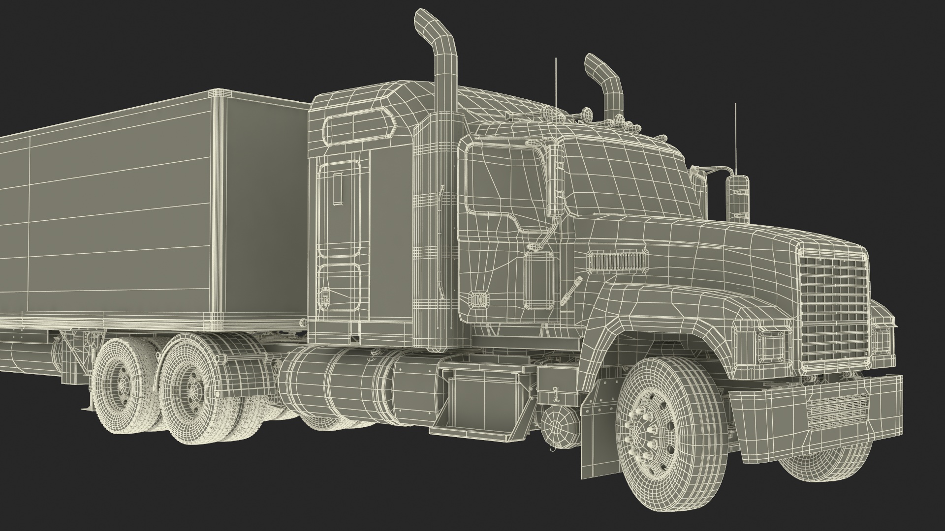 3D Freight Truck with Futuristic Trailer Rigged for Maya model