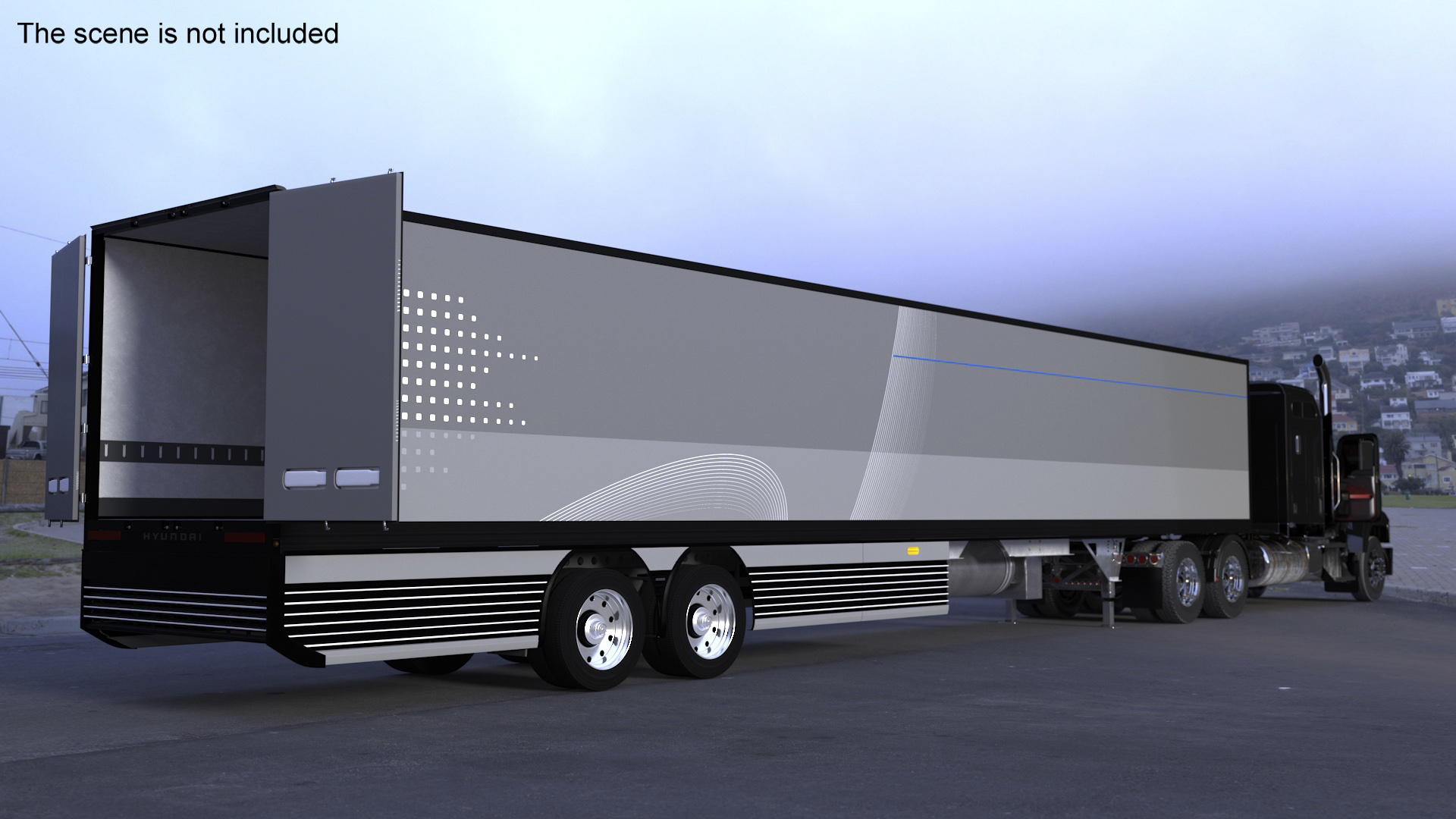 3D Freight Truck with Futuristic Trailer Rigged for Maya model
