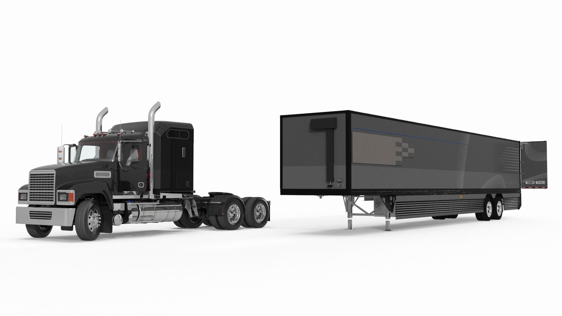 3D Freight Truck with Futuristic Trailer Rigged for Maya model