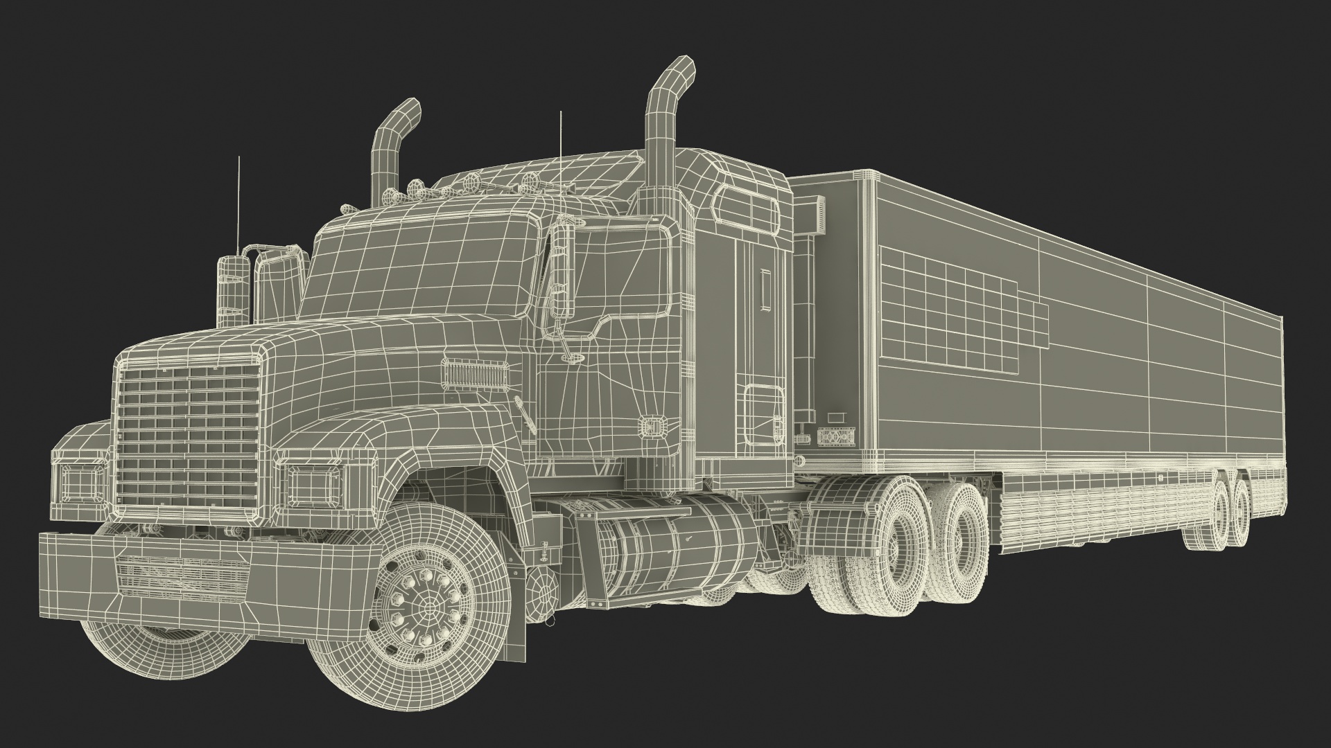 3D Freight Truck with Futuristic Trailer Rigged for Maya model