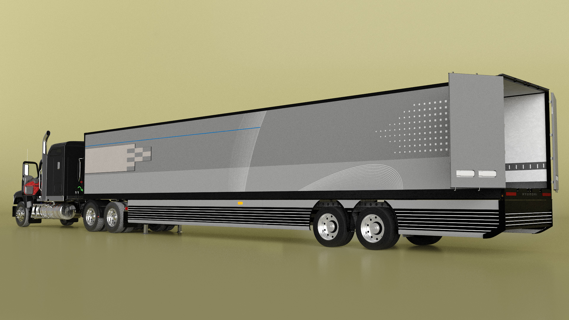 3D Freight Truck with Futuristic Trailer Rigged for Maya model