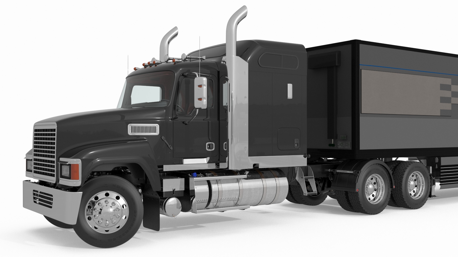 3D Freight Truck with Futuristic Trailer Rigged for Maya model