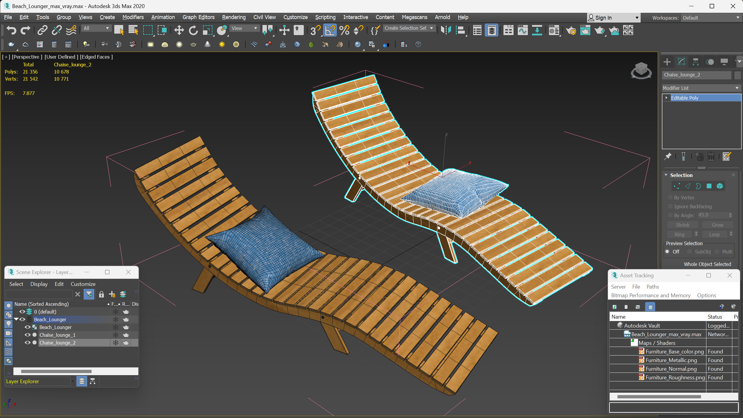 3D Beach Lounger model