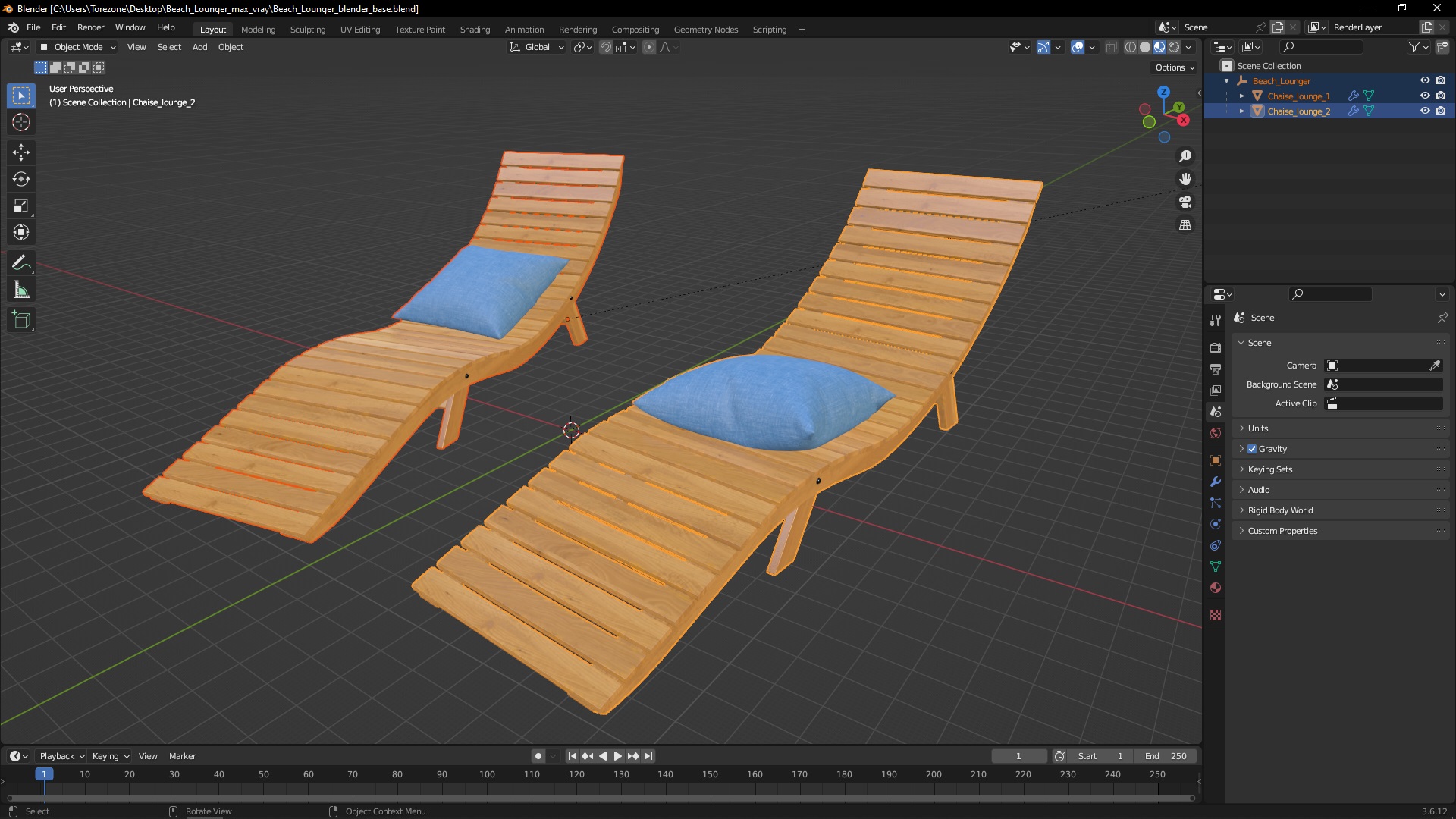 3D Beach Lounger model