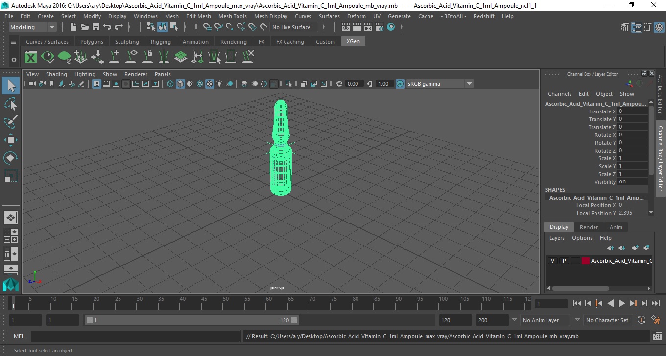 3D model Ascorbic Acid Vitamin C 1ml Ampoule