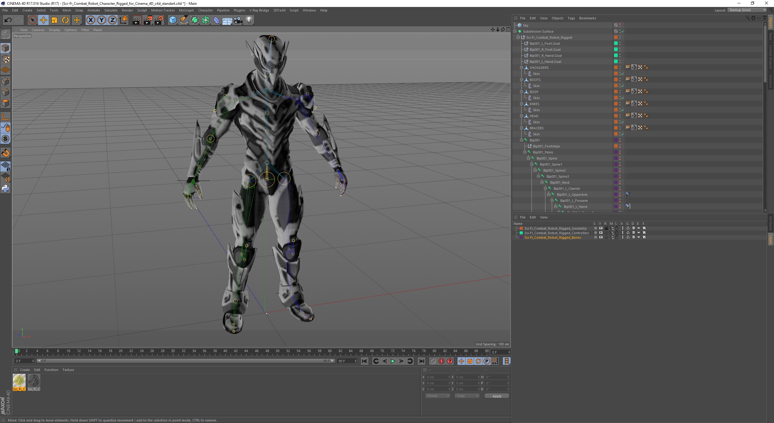 3D model Sci-Fi Combat Robot Character Rigged for Cinema 4D