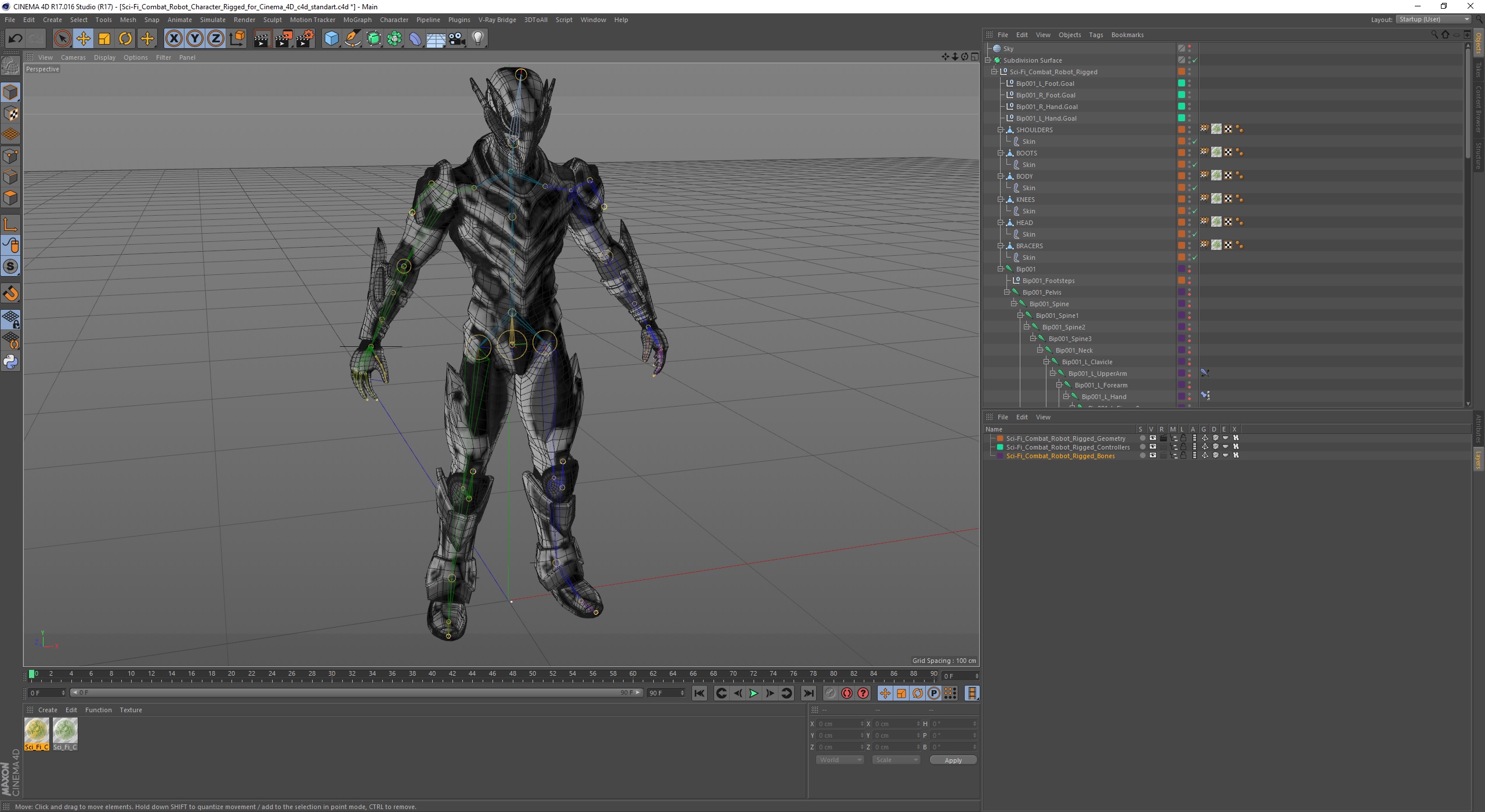 3D model Sci-Fi Combat Robot Character Rigged for Cinema 4D
