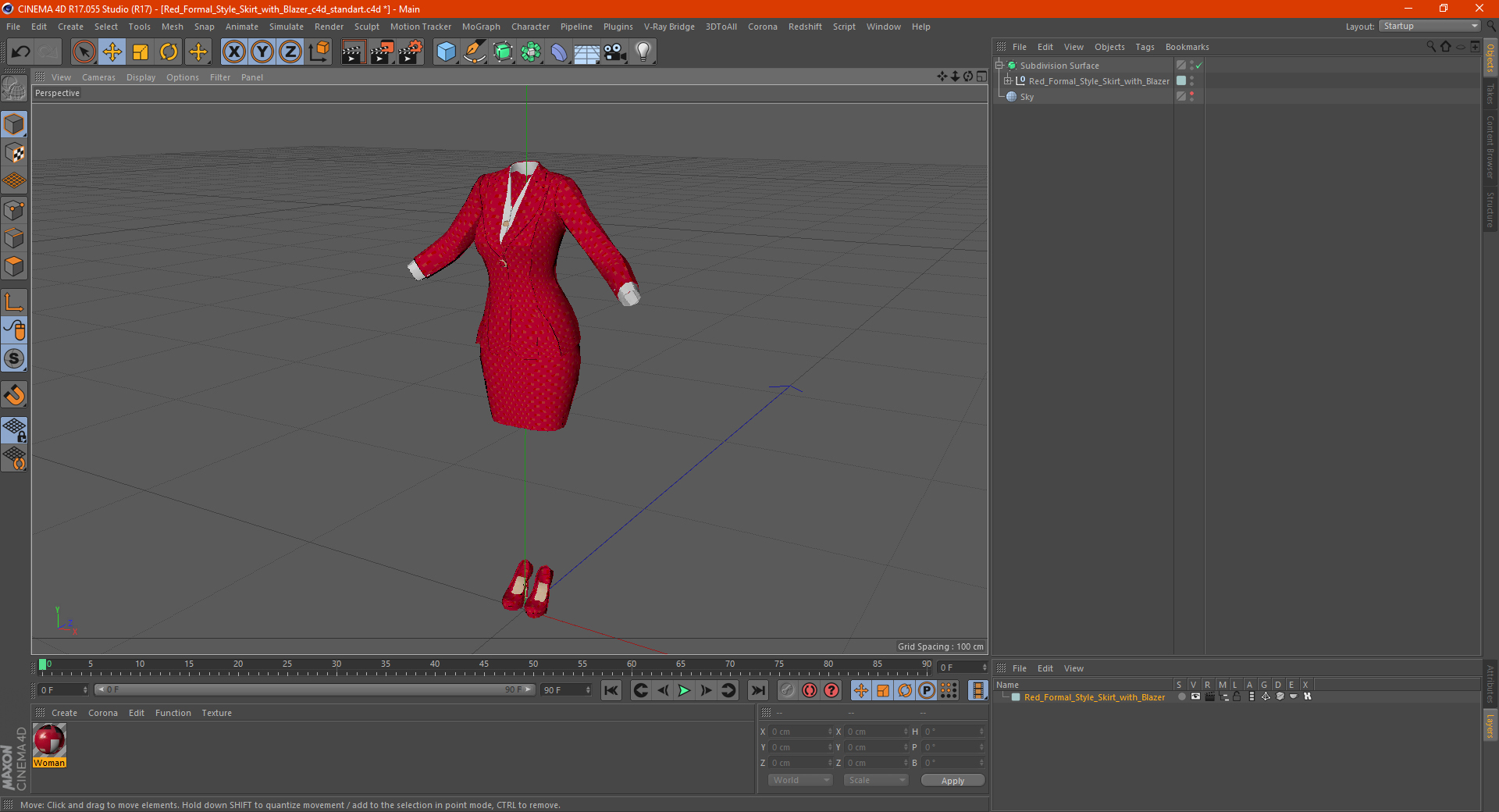 Red Formal Style Skirt with Blazer 3D model