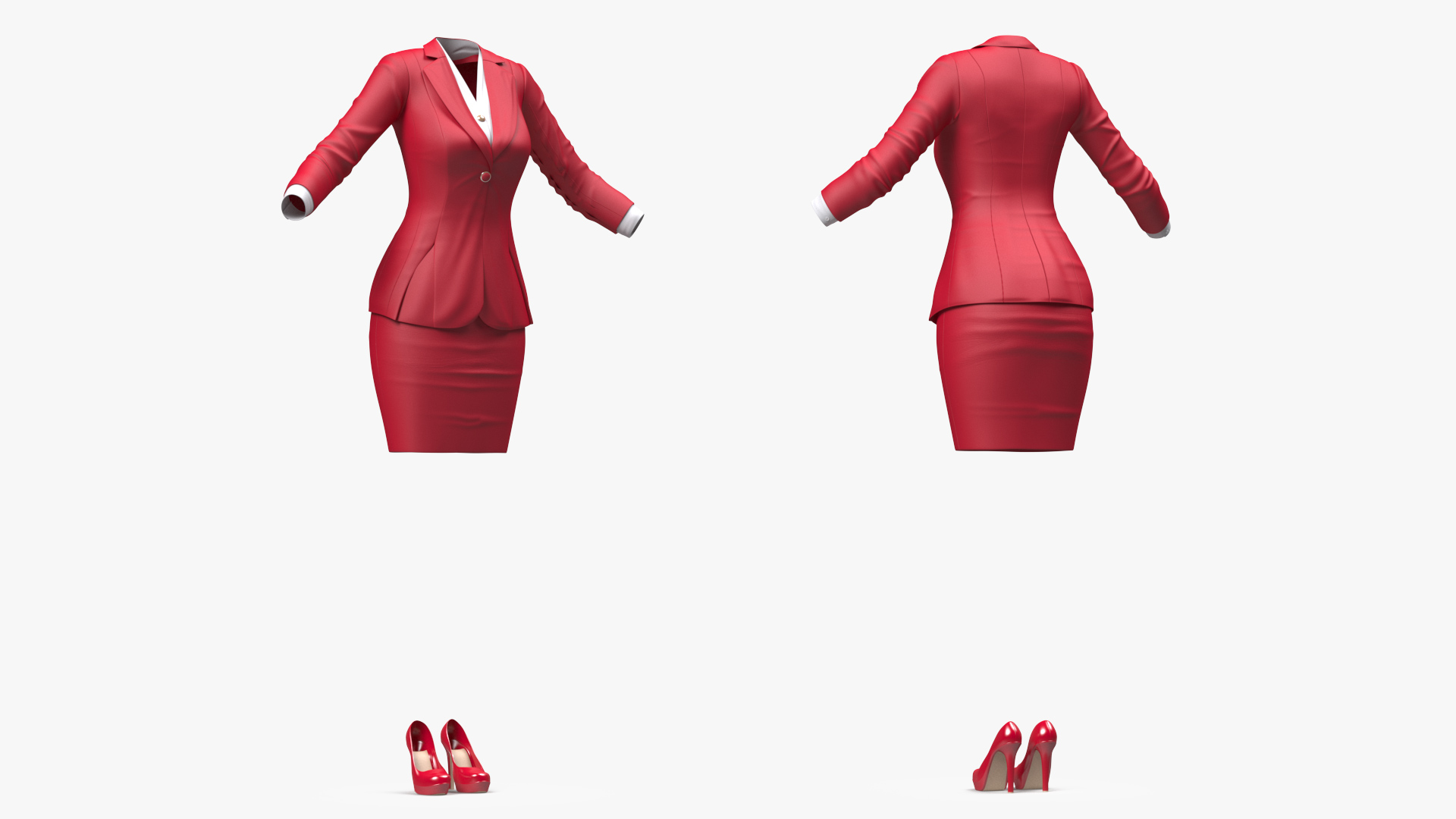 Red Formal Style Skirt with Blazer 3D model