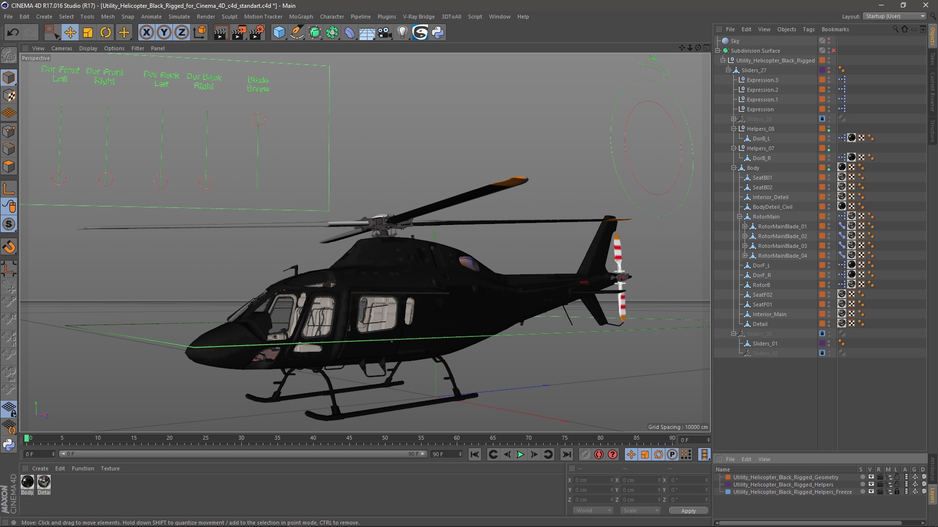3D model Utility Helicopter Black Rigged for Cinema 4D