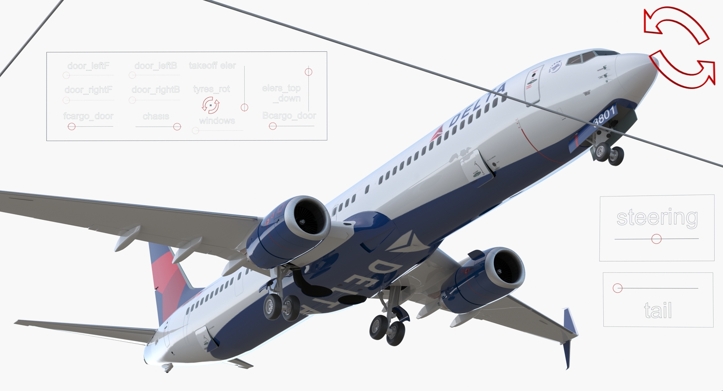 3D Boeing 737 900 with Interior and Cockpit Delta Air Lines Rigged model
