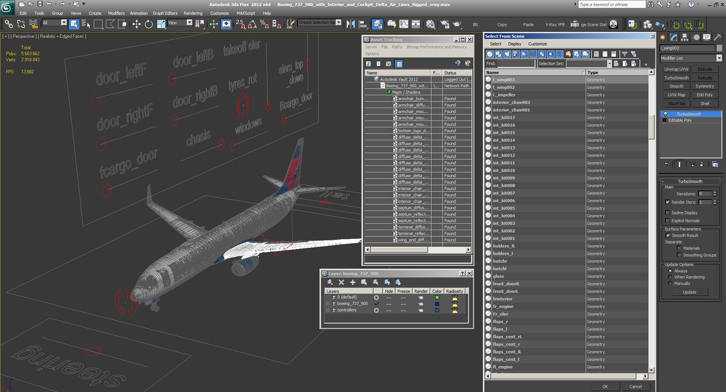 3D Boeing 737 900 with Interior and Cockpit Delta Air Lines Rigged model