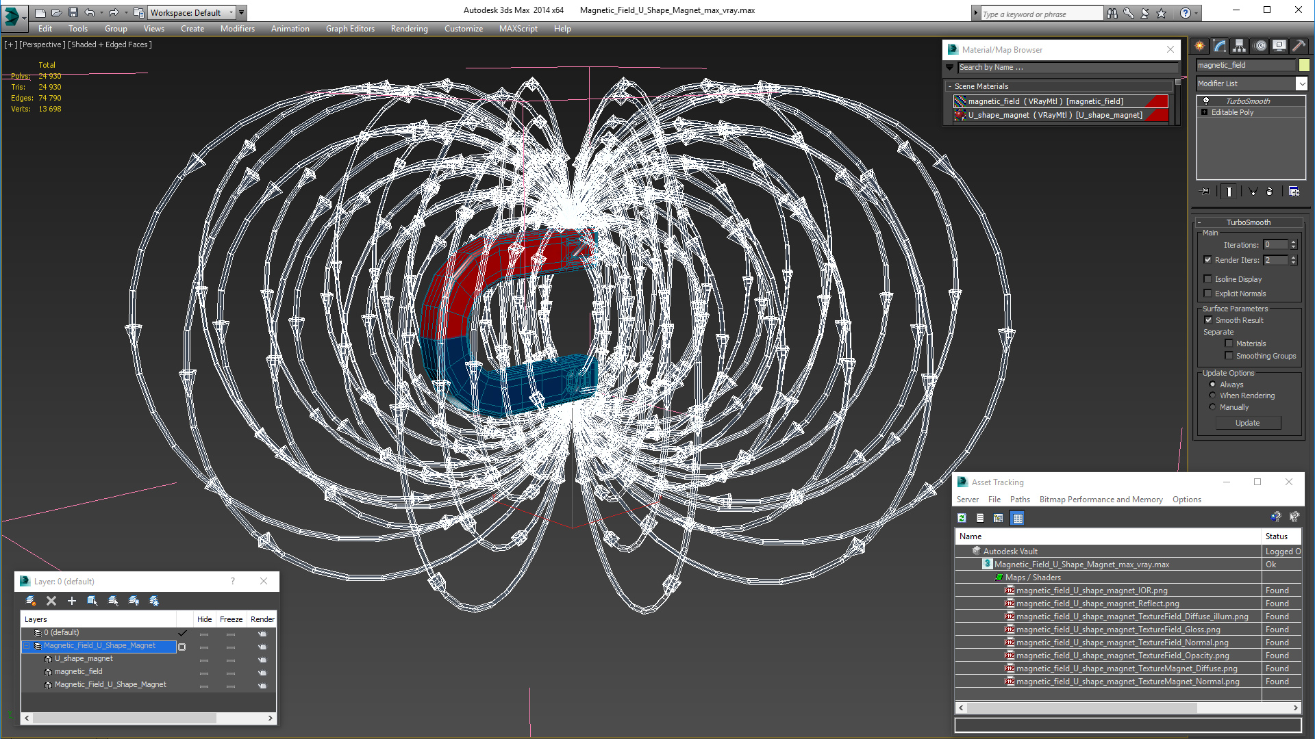 Magnetic Field U Shape Magnet 3D model