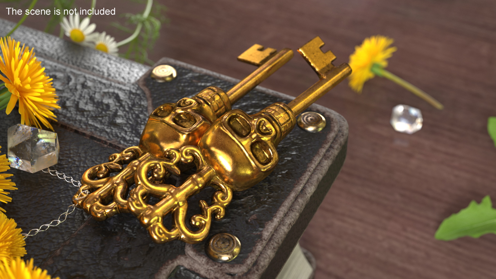 3D Ornate Skull Gothic Key Gold model