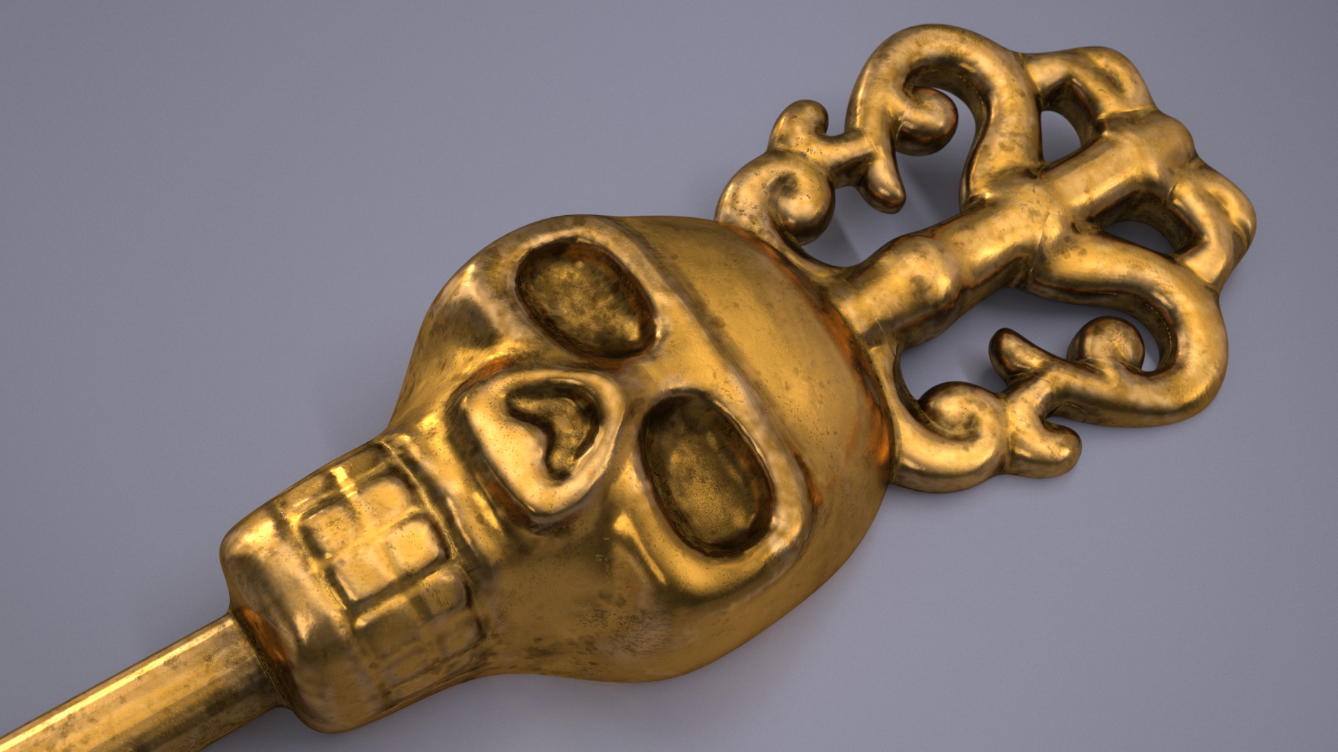 3D Ornate Skull Gothic Key Gold model