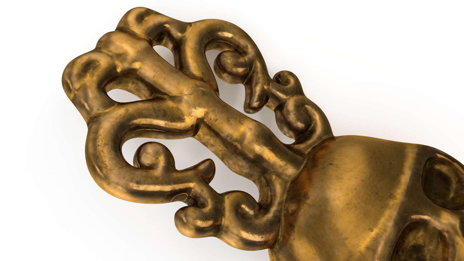 3D Ornate Skull Gothic Key Gold model