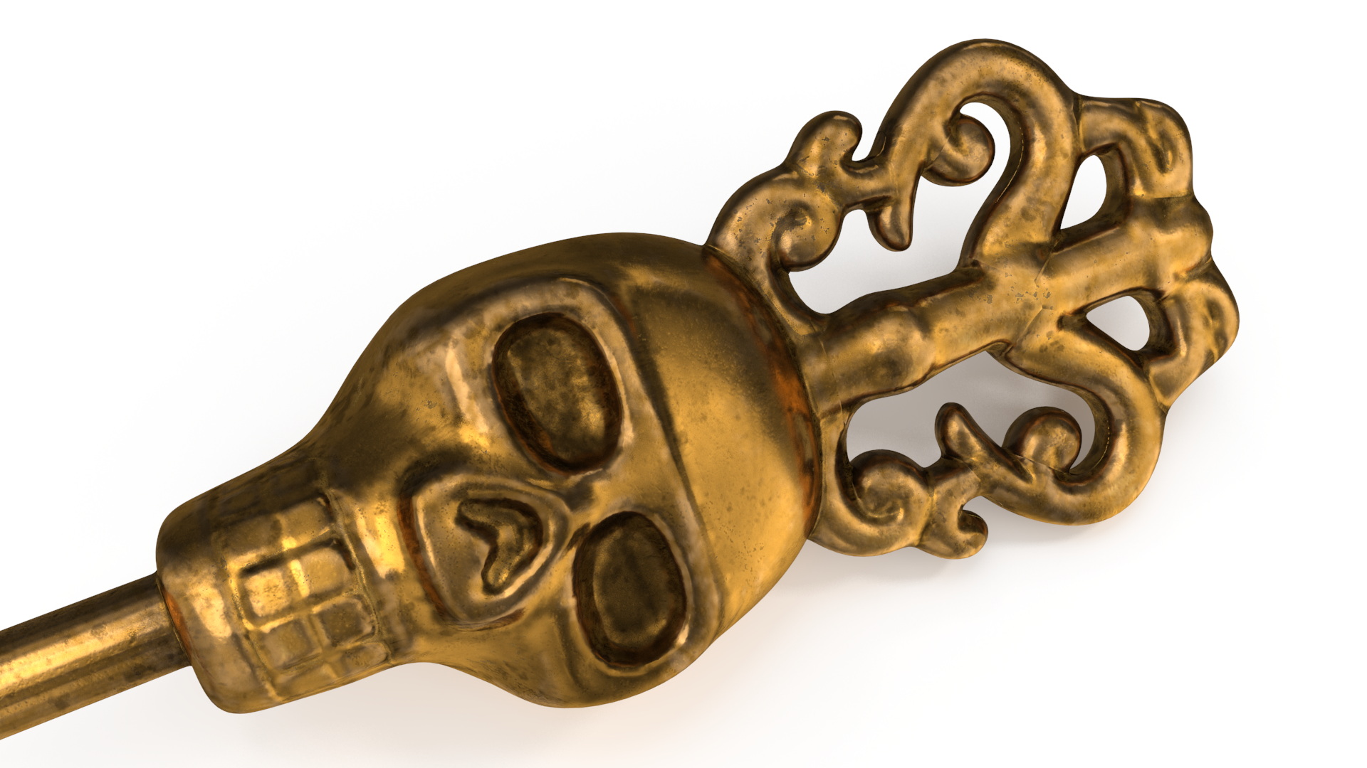 3D Ornate Skull Gothic Key Gold model