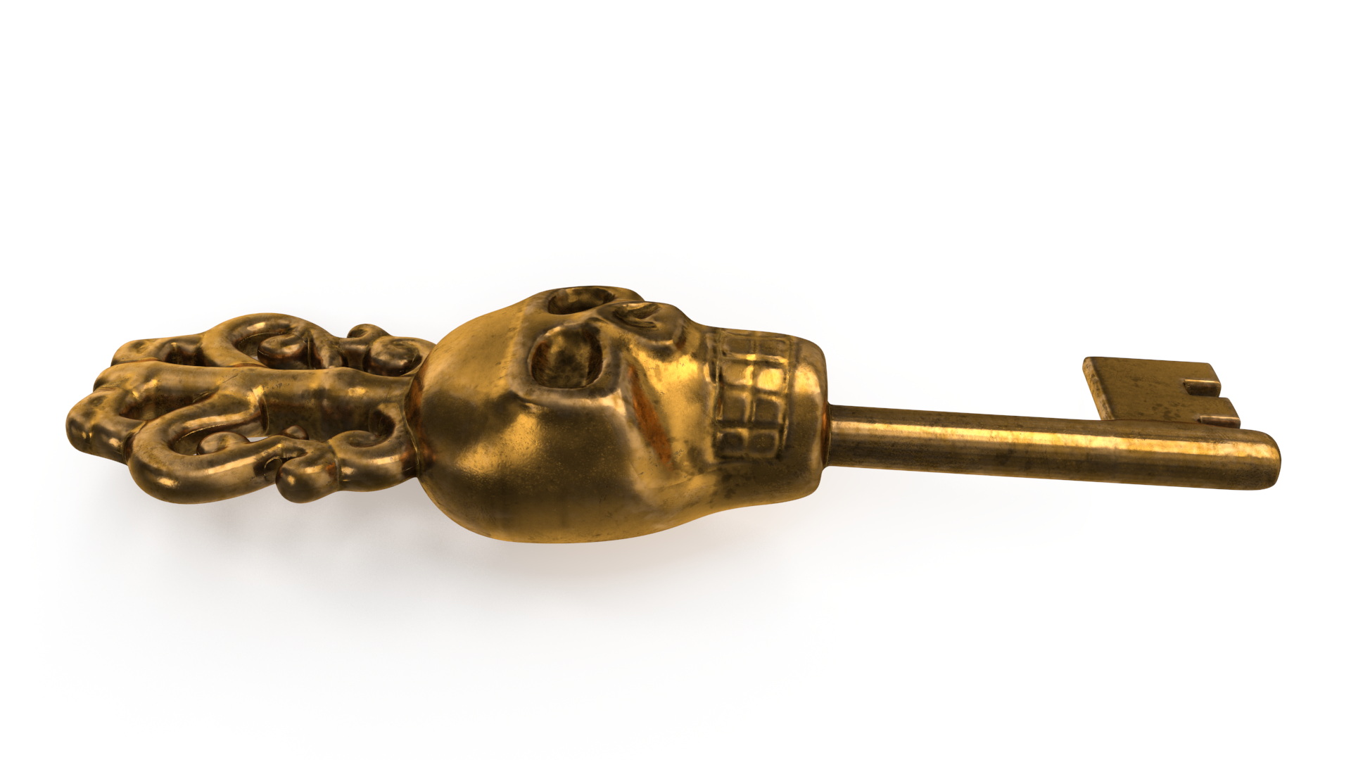 3D Ornate Skull Gothic Key Gold model