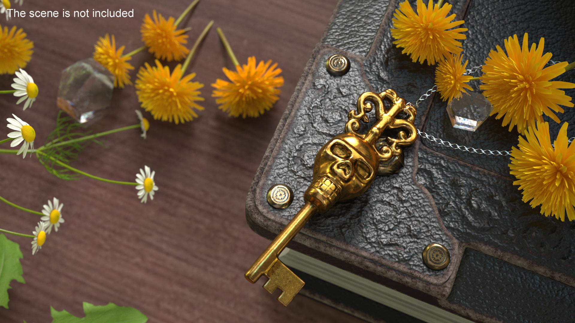 3D Ornate Skull Gothic Key Gold model