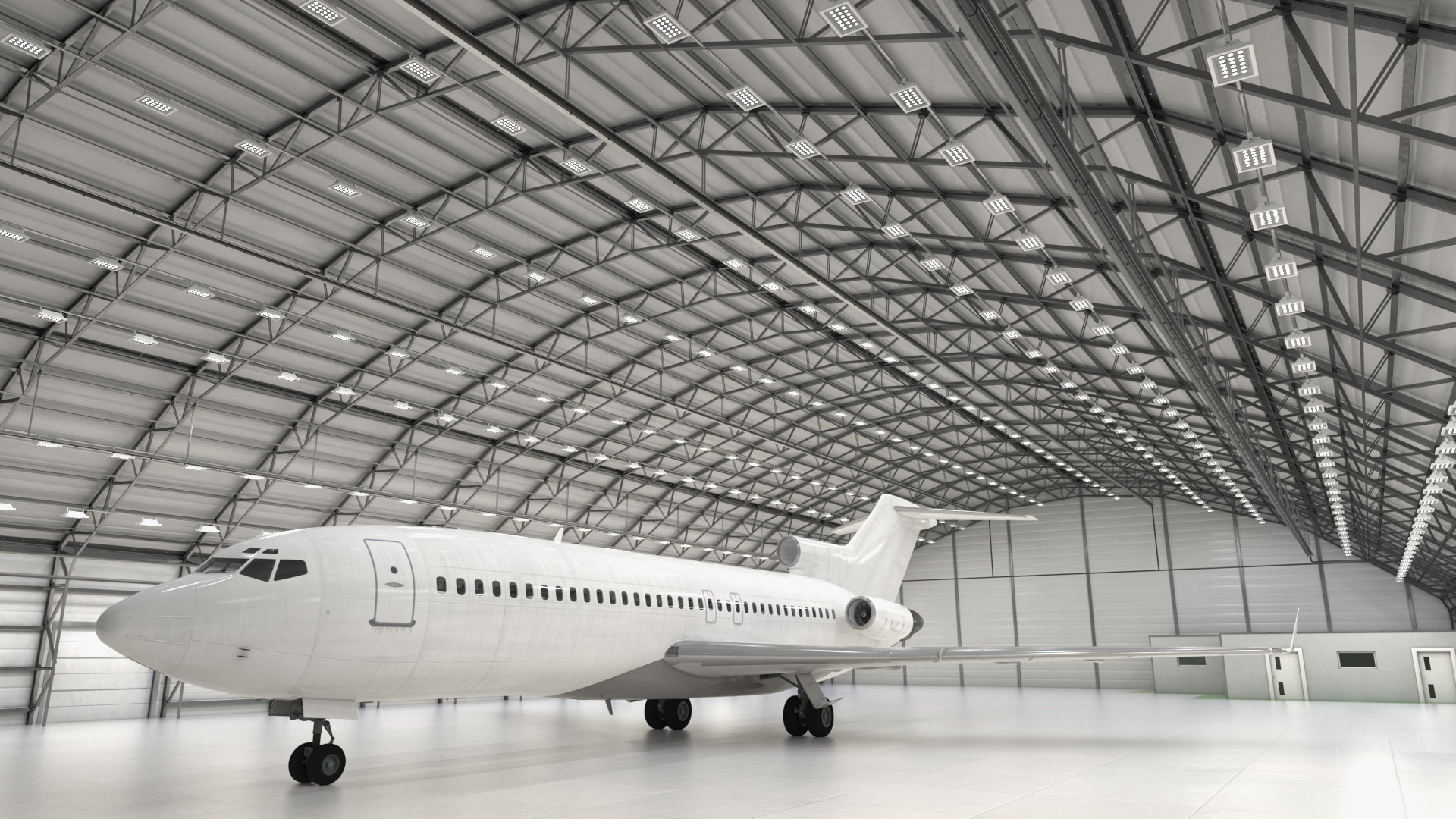 3D model Boeing 727 100 Private Generic Maintained In Aircraft Hangar