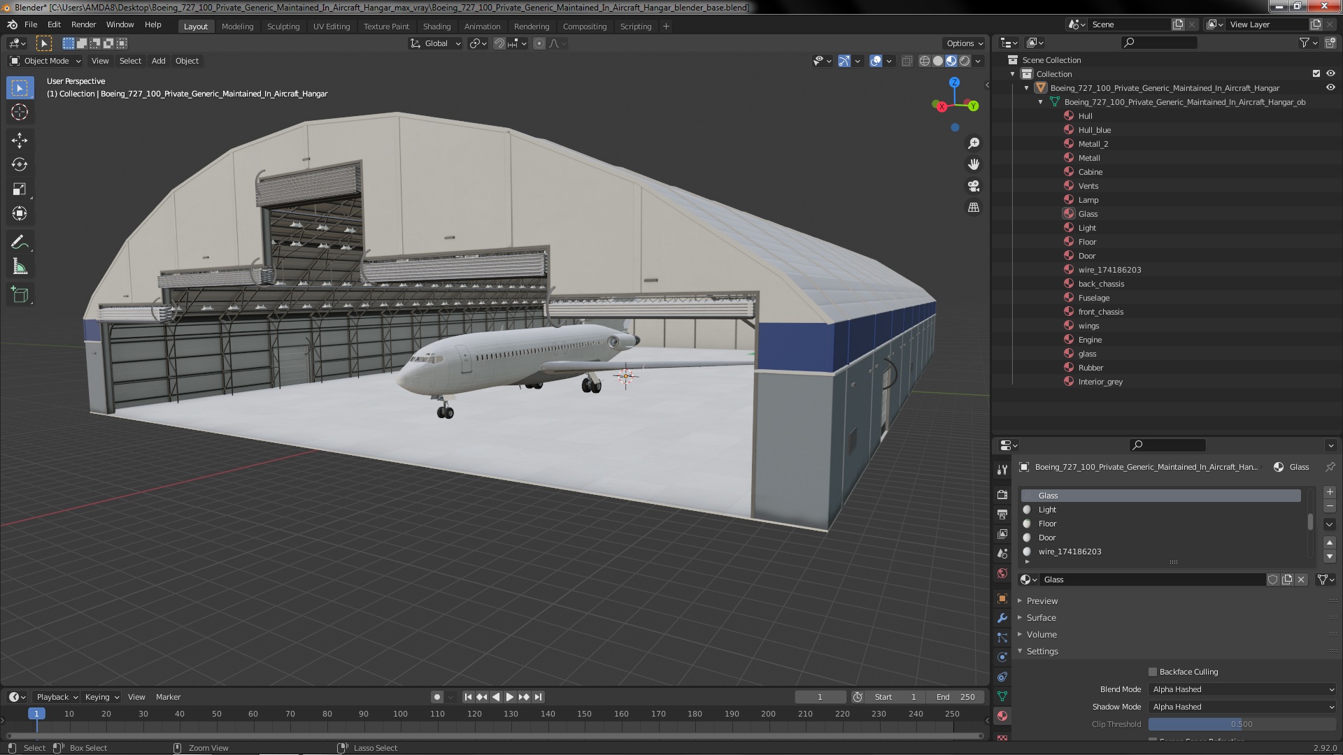 3D model Boeing 727 100 Private Generic Maintained In Aircraft Hangar