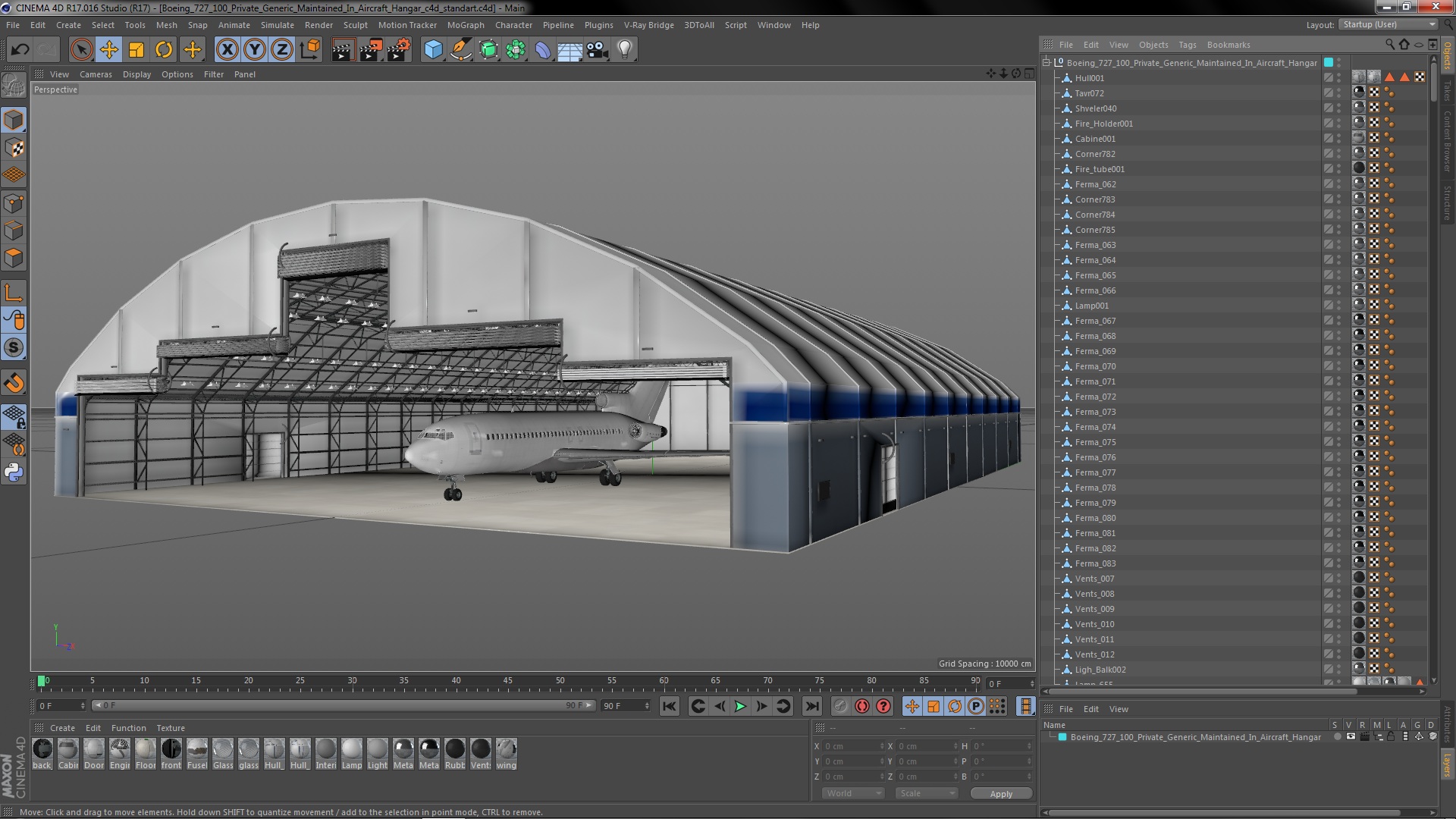3D model Boeing 727 100 Private Generic Maintained In Aircraft Hangar