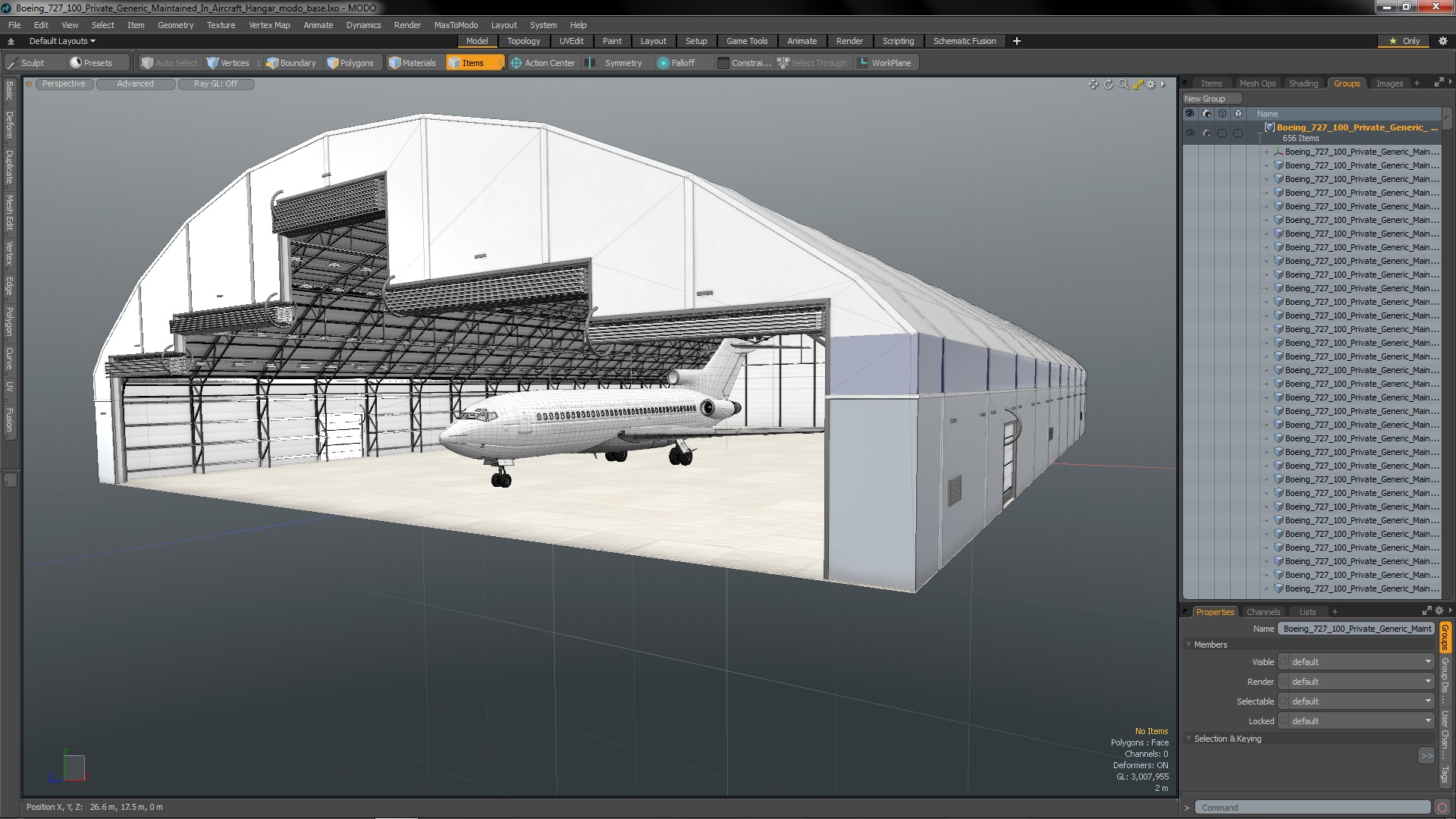 3D model Boeing 727 100 Private Generic Maintained In Aircraft Hangar