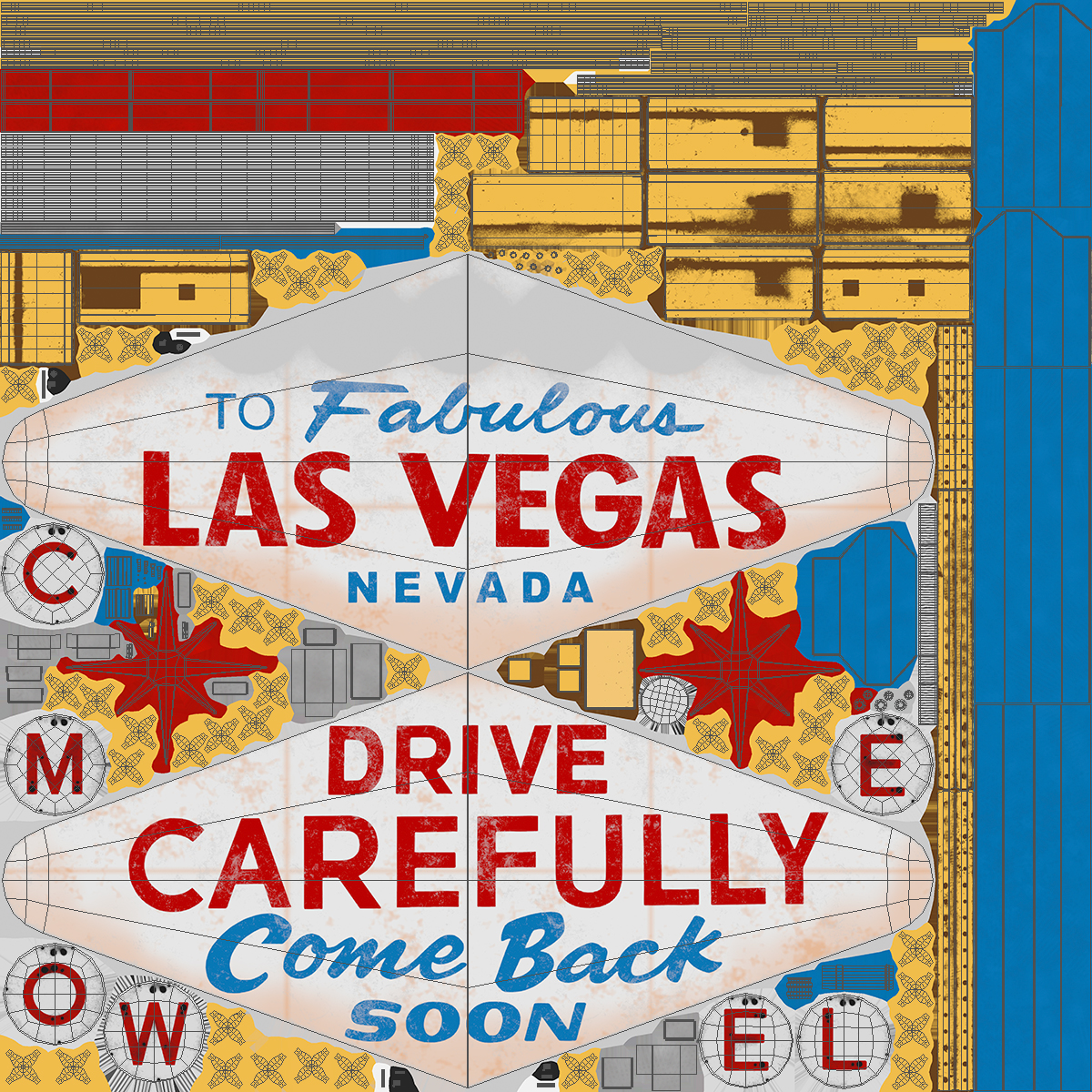 3D Welcome Las Vegas Sign Light On